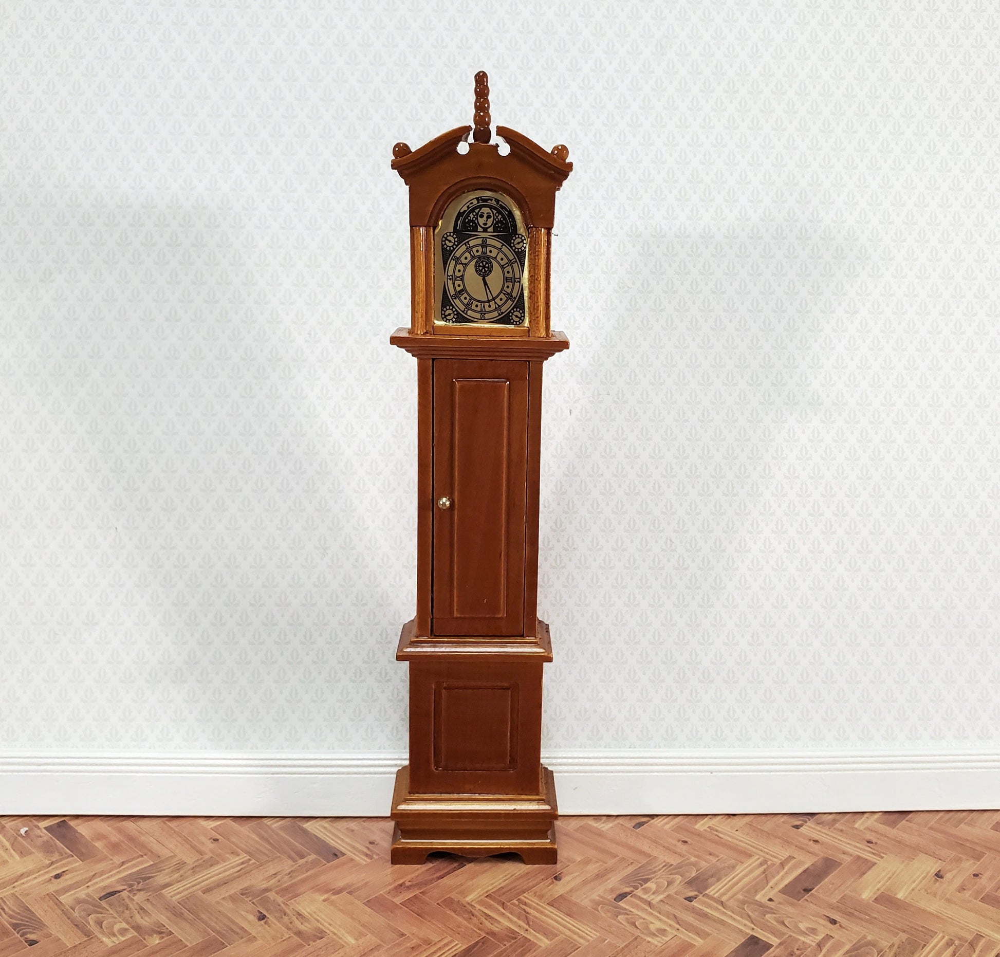 Dollhouse Grandfather Clock Opens Walnut Finish 1:12 Scale Miniature Furniture