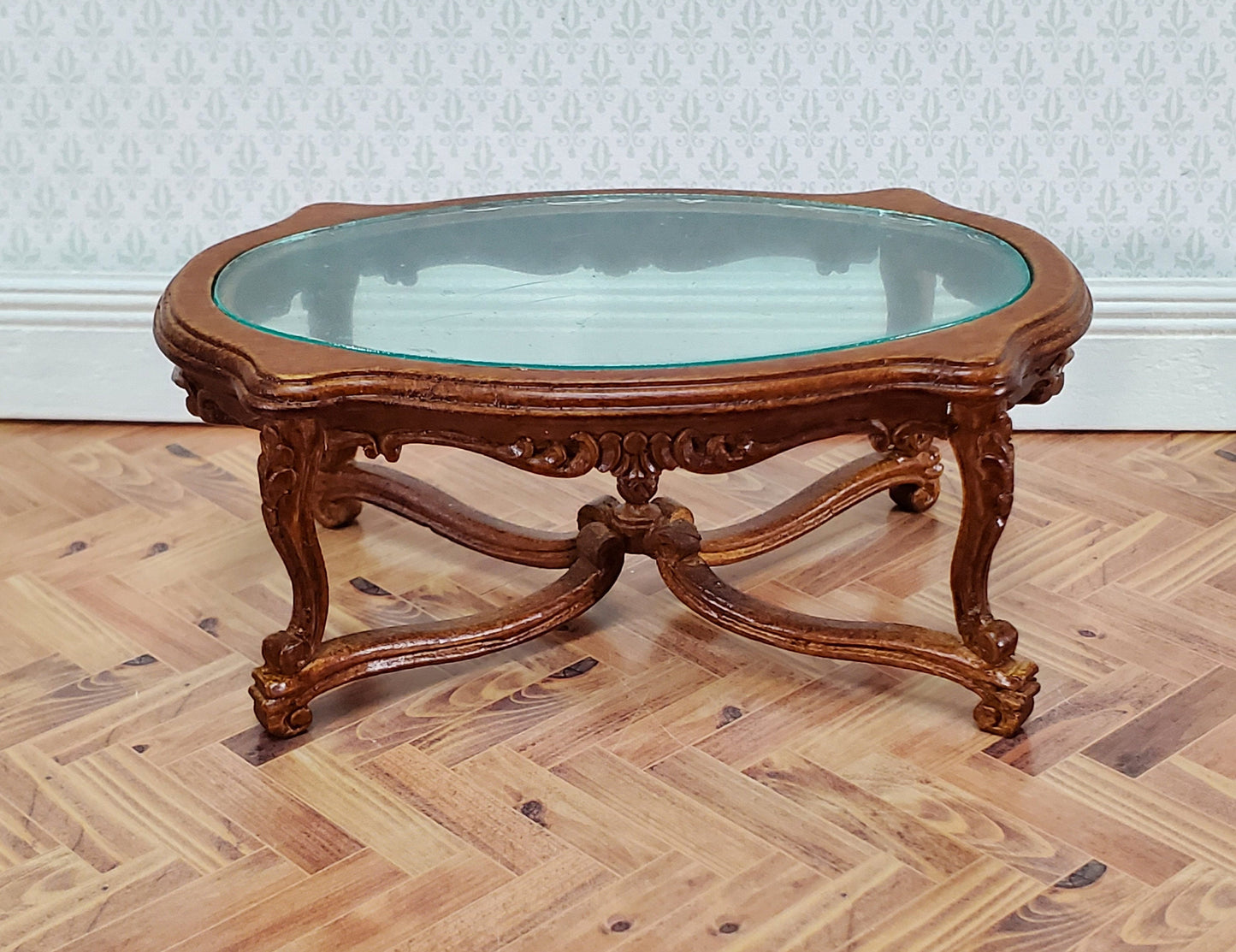 JBM Miniature Coffee Table 18th Century Style Walnut Finish 1:12 Scale Dollhouse Furniture
