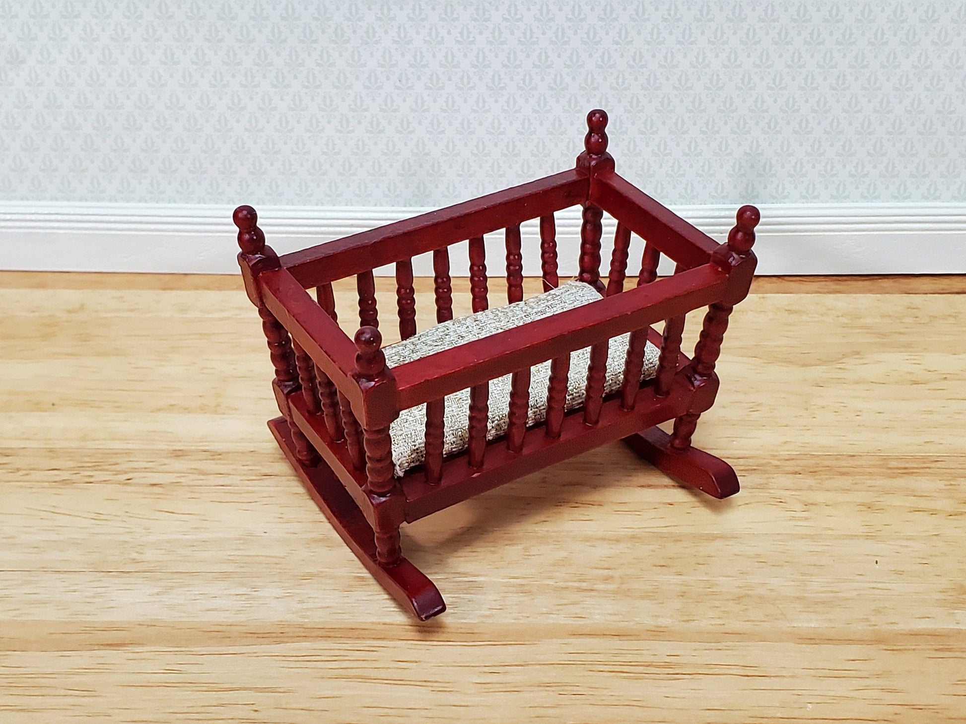 Dollhouse Cradle Crib for Nursery Wood Mahogany Finish 1:12 Scale Miniature Furniture