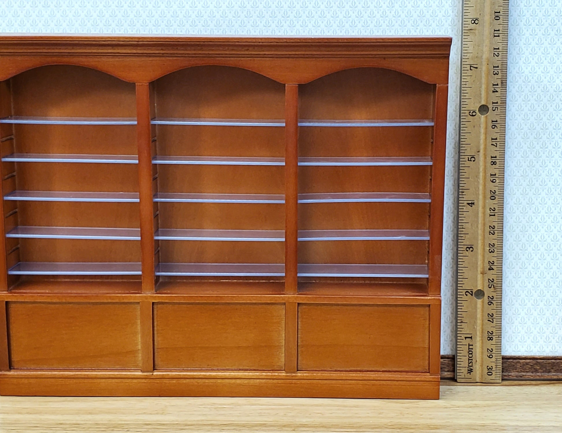 Dollhouse Library Bookcase or Shop Shelves 3 Bay 9 Adjustable Shelves 1:12 Scale Furniture