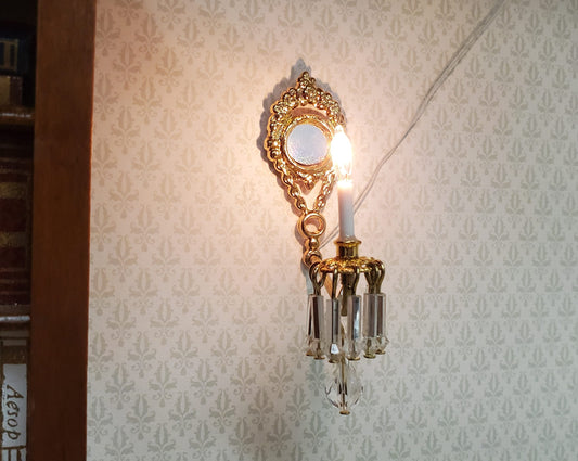 Dollhouse Crystal Wall Sconce with Pendant 12 Volt 1:12 Scale Miniature Handmade