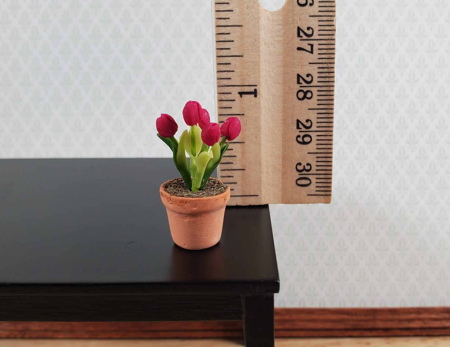 Dollhouse Red Tulips in Terra Cotta Planter 1:12 Scale Miniature Flowers