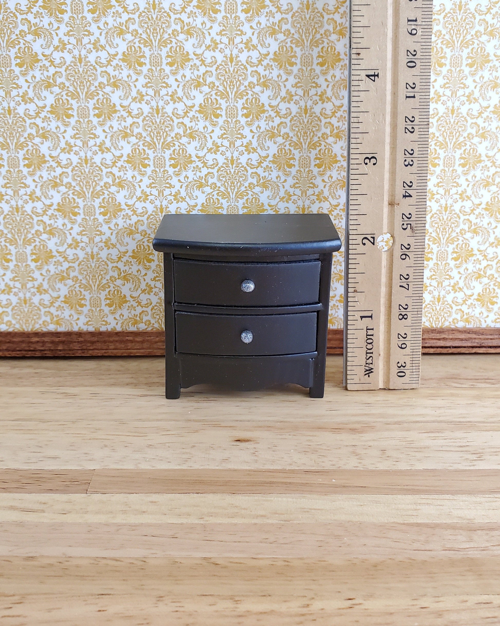 Dollhouse Miniature Side Table or Nightstand with 2 Drawers Black 1:12 Scale Furniture