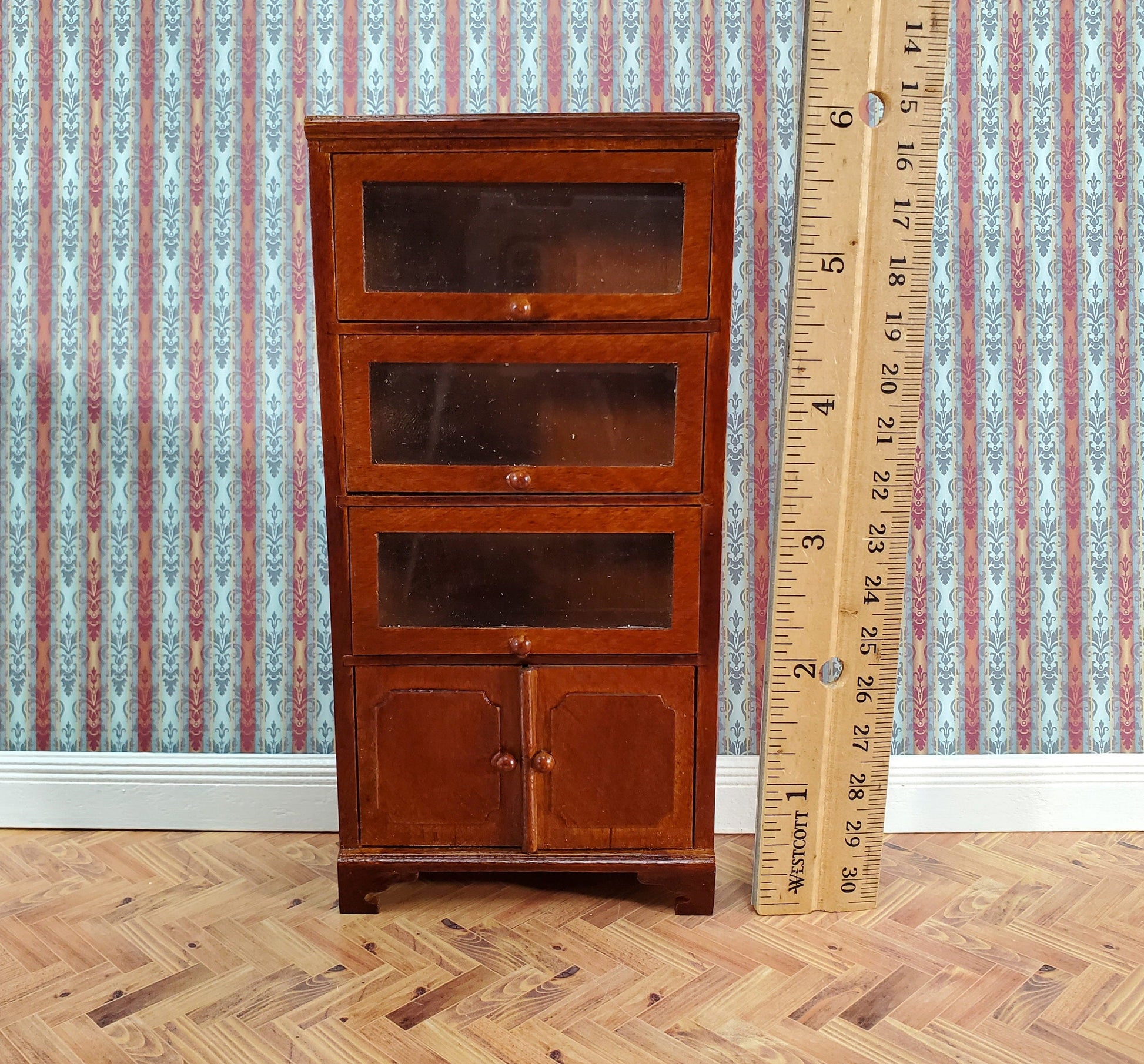 Dollhouse Lawyers Bookcase Display Cabinet Hutch Walnut Finish 1:12 Scale Furniture