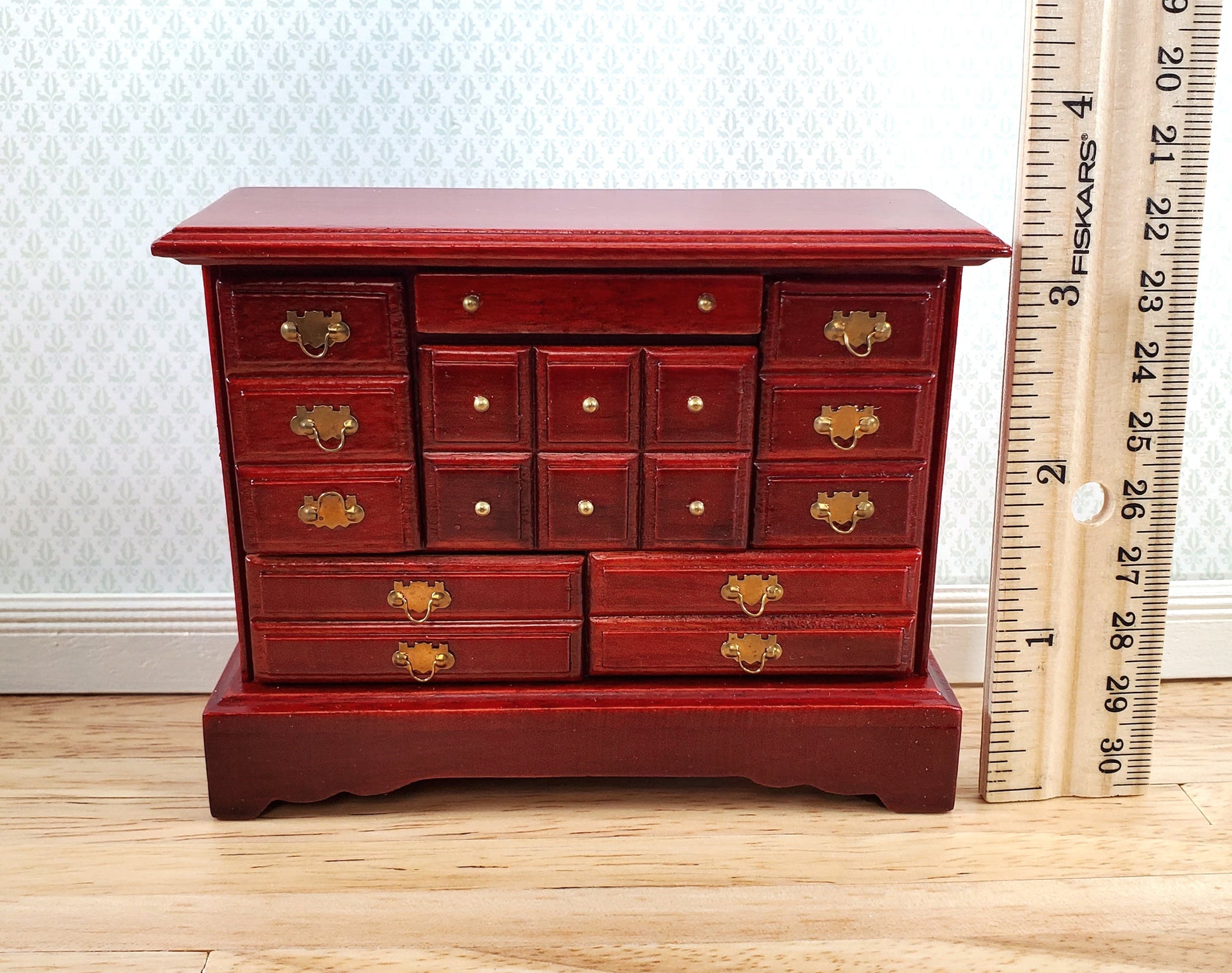 Dollhouse Dresser Chest 6 Opening Drawers 1:12 Scale Miniature Mahogany Finish