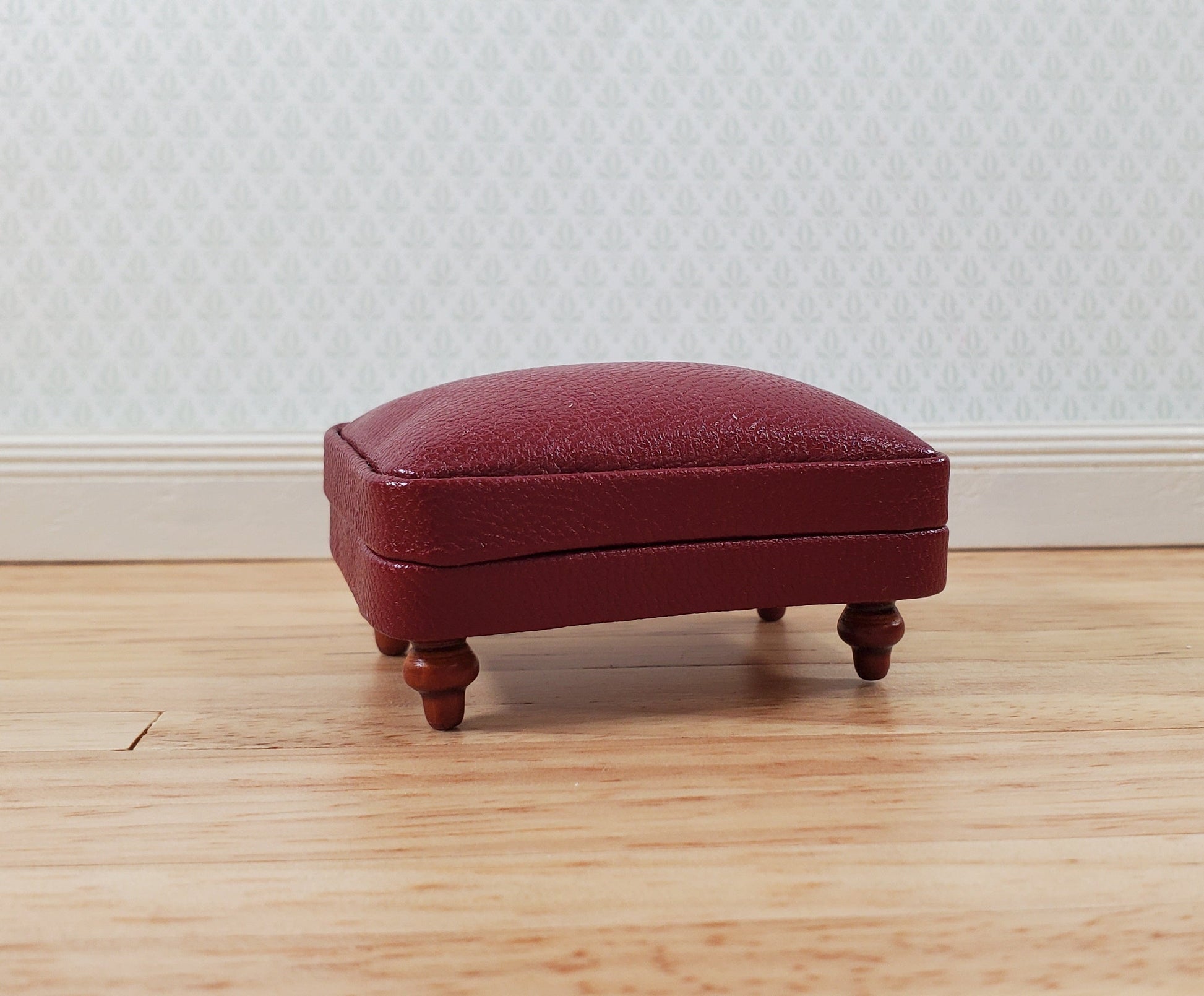 Dollhouse Miniature Footstool Ottoman Burgundy 1:12 Scale Miniature Furniture