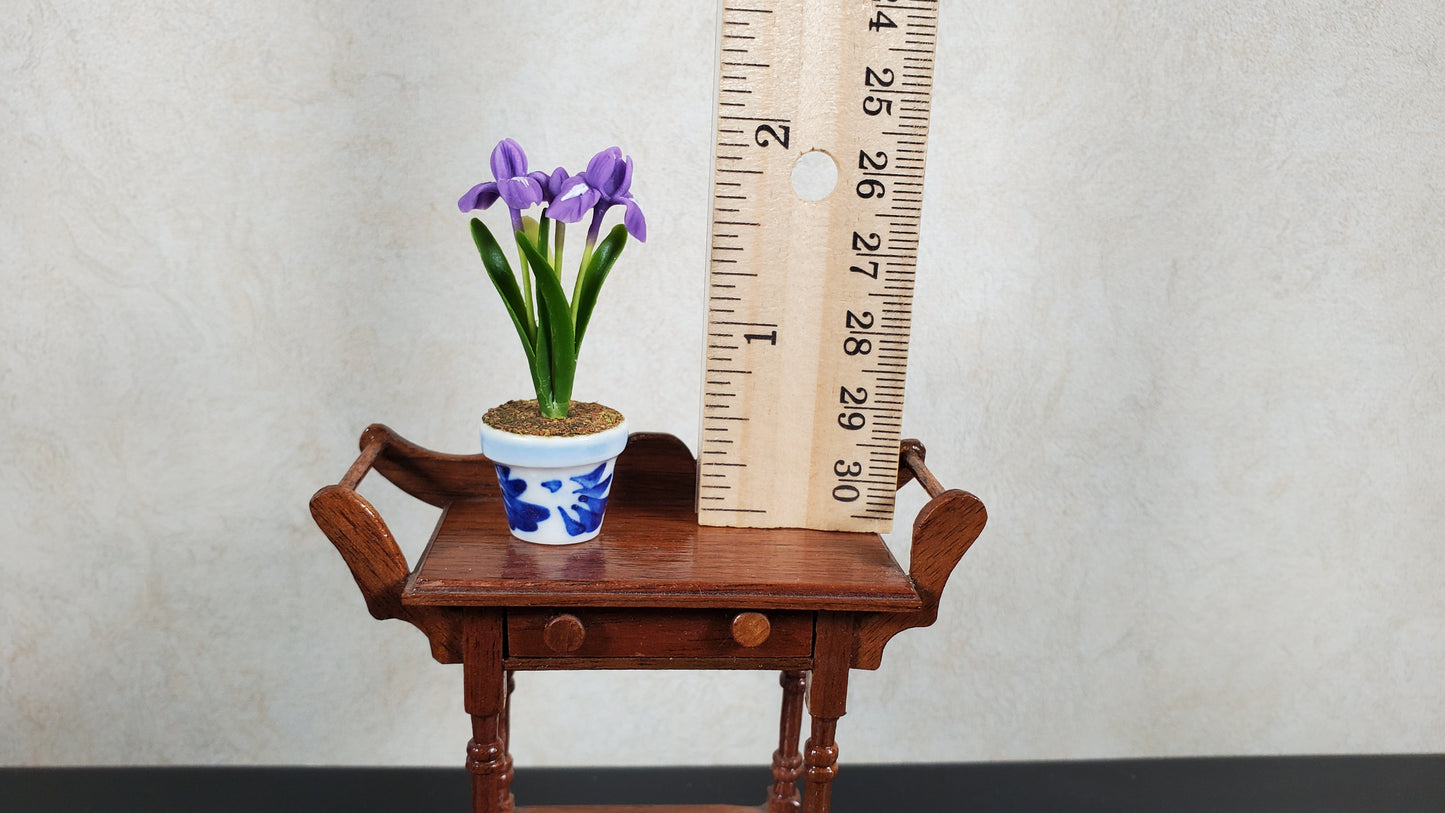 Dollhouse Purple Irises in Blue & White Planter 1:12 Scale Miniature Houseplant