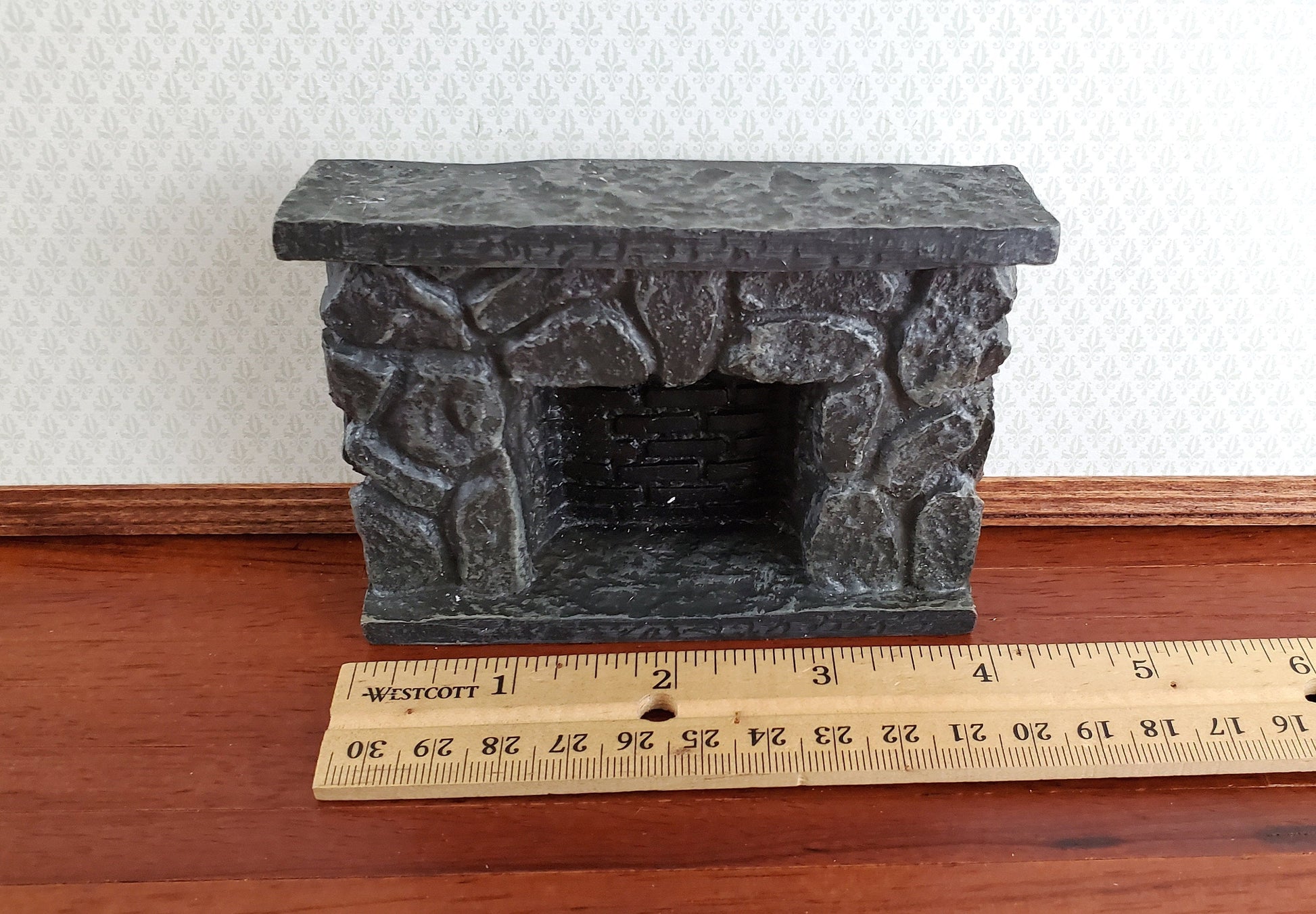 Dollhouse Miniature Fireplace Stone Black Gray Fieldstone 1:12 Scale