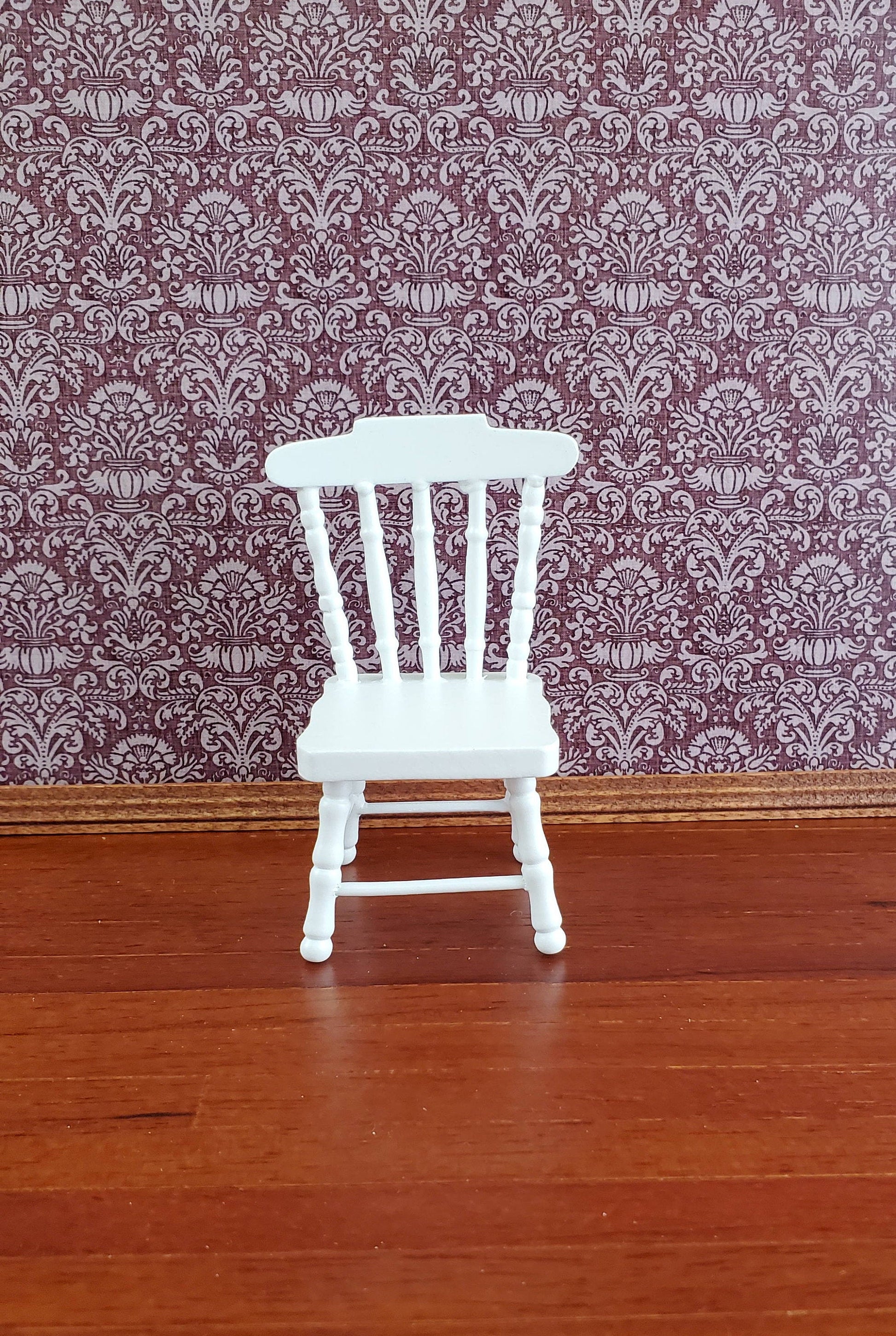 Dollhouse Miniature Kitchen Chair Spindle Back White Finish Wood 1:12 Scale Furniture