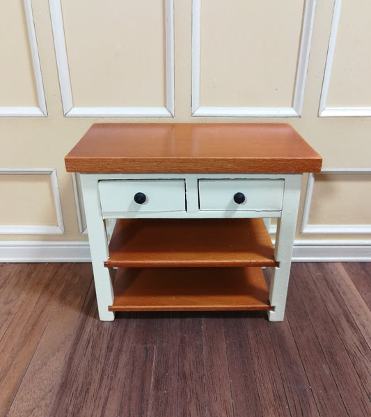 Dollhouse Miniature Kitchen Prep Table Island with Shelves 1:12 Scale Cream