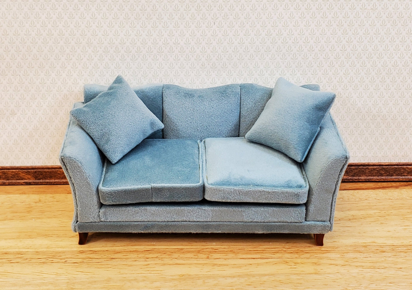 Dollhouse Sofa Couch Gray/Blue Modern Style 1:12 Scale Miniature Furniture