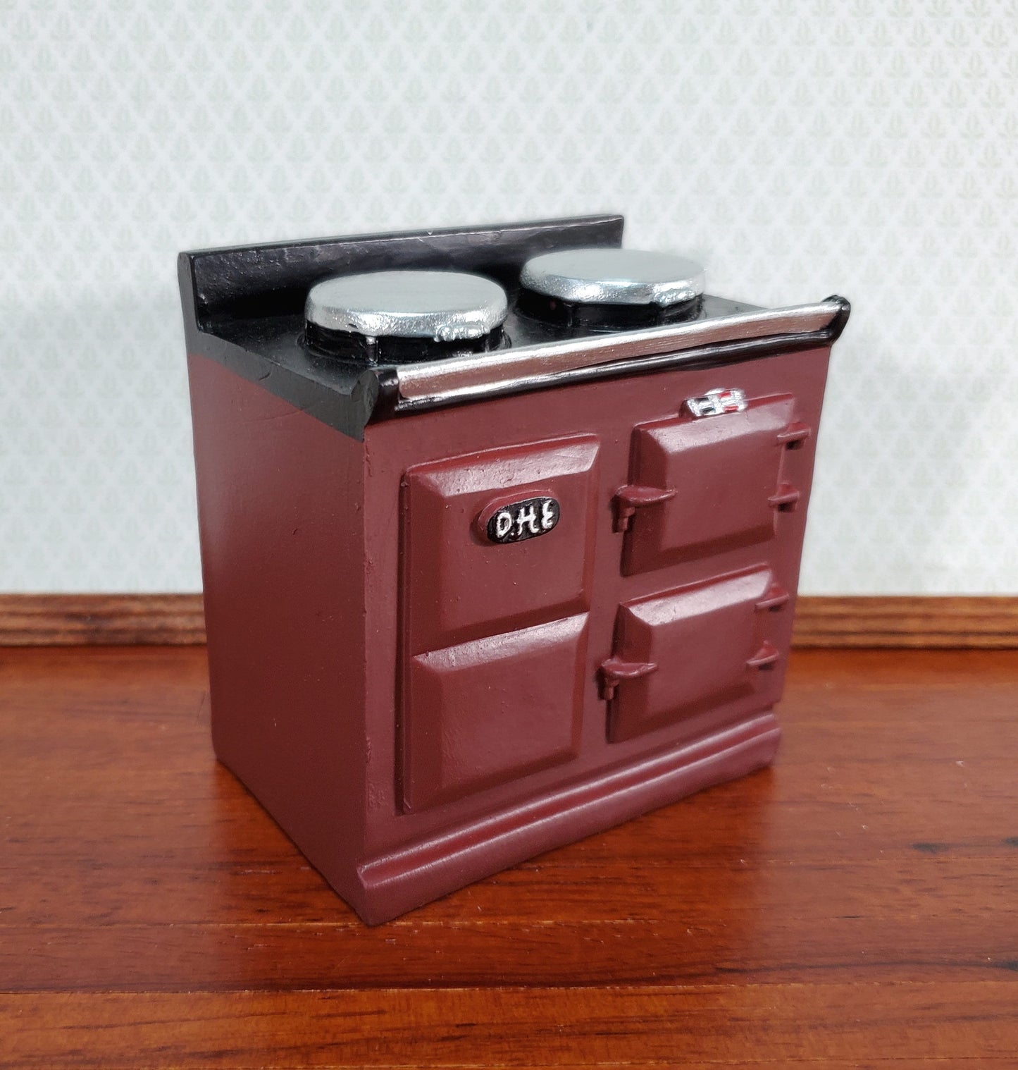 Dollhouse AGA Style Cooker Stove Oven Maroon 1:12 Scale Miniature Kitchen