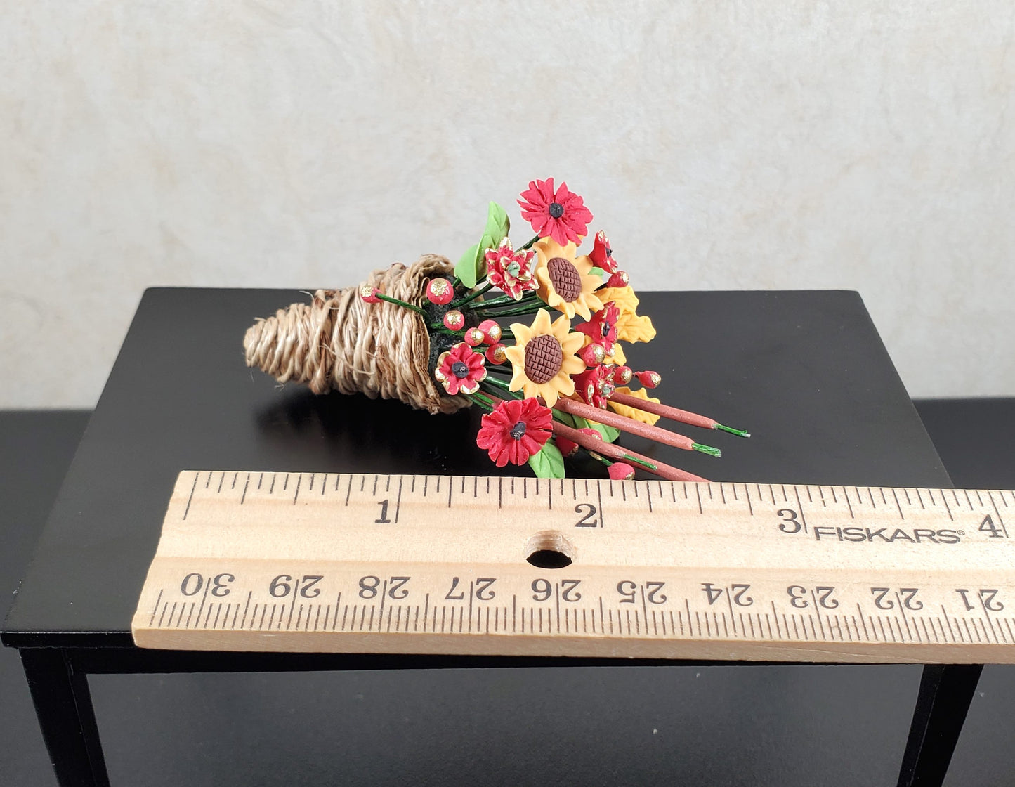 Dollhouse Cornucopia Red & Yellow Floral Arrangement in 1:12 Scale Miniature