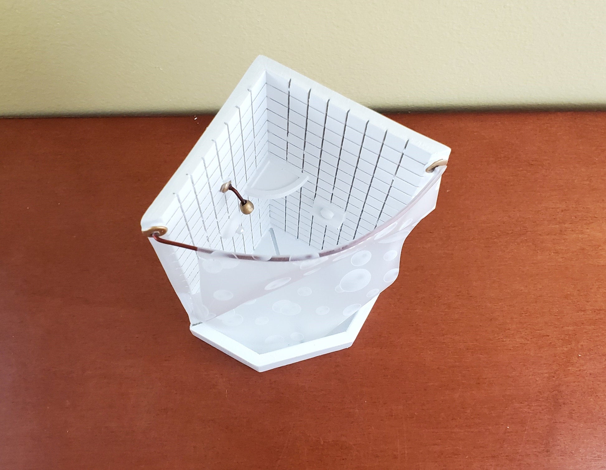 Dollhouse Corner Shower Modern 1:12 Scale Miniature Bathroom White Tile