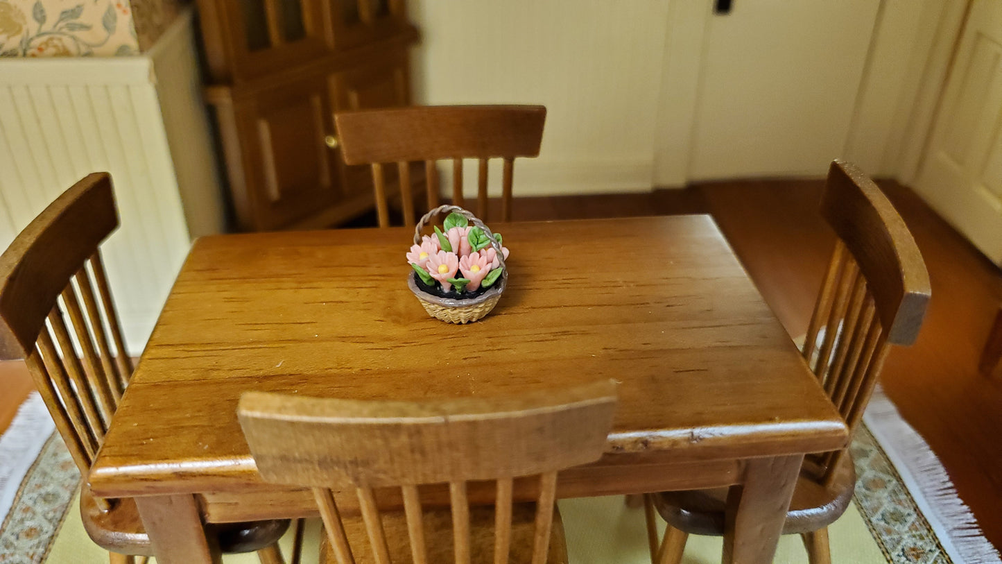 Dollhouse Pink Daisies in a Small Basket 1:12 Scale Miniature Flowers by Falcon