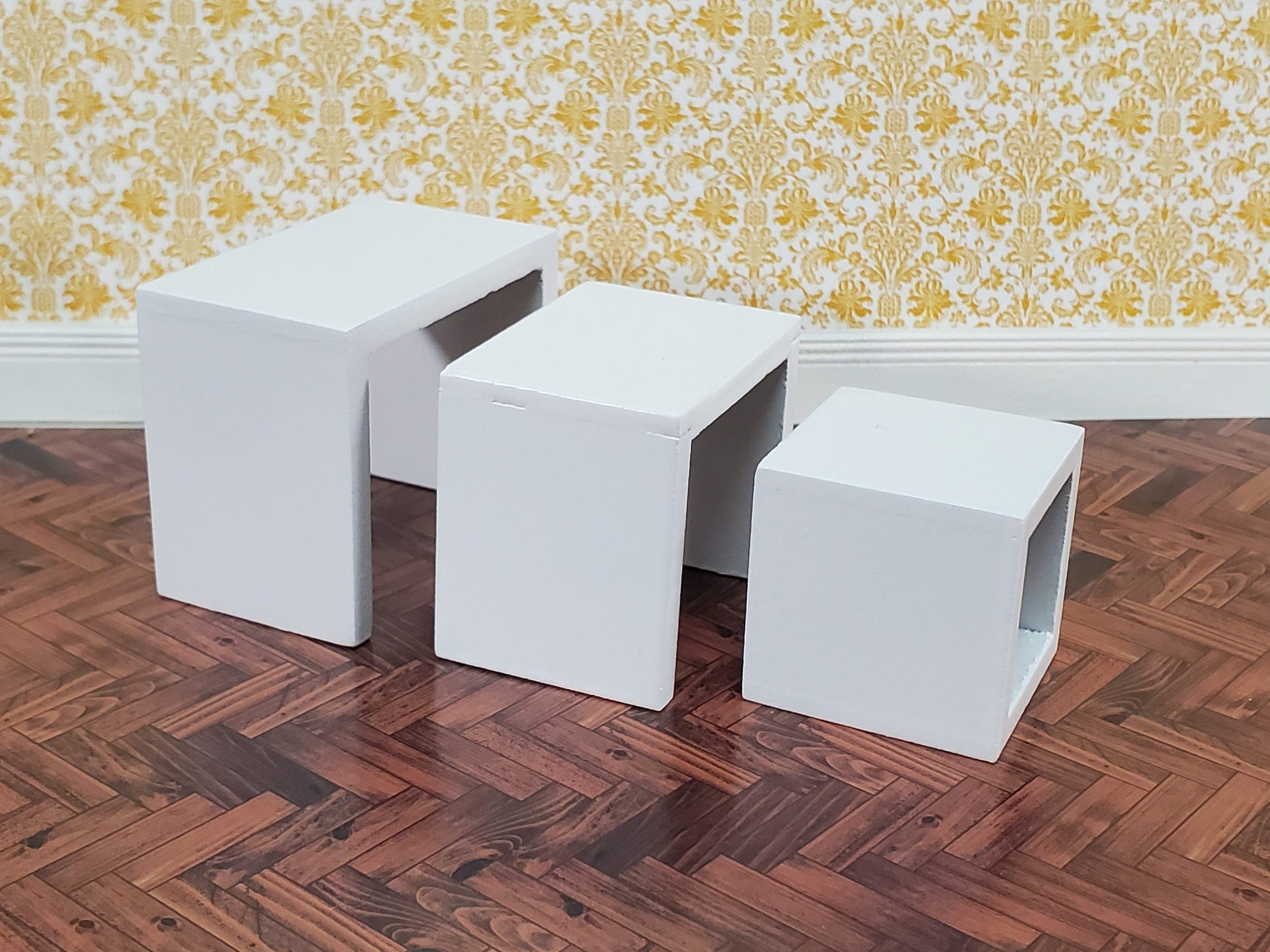 Dollhouse Nesting Tables Set of 3 Square Modern White 1:12 Scale Miniature Furniture