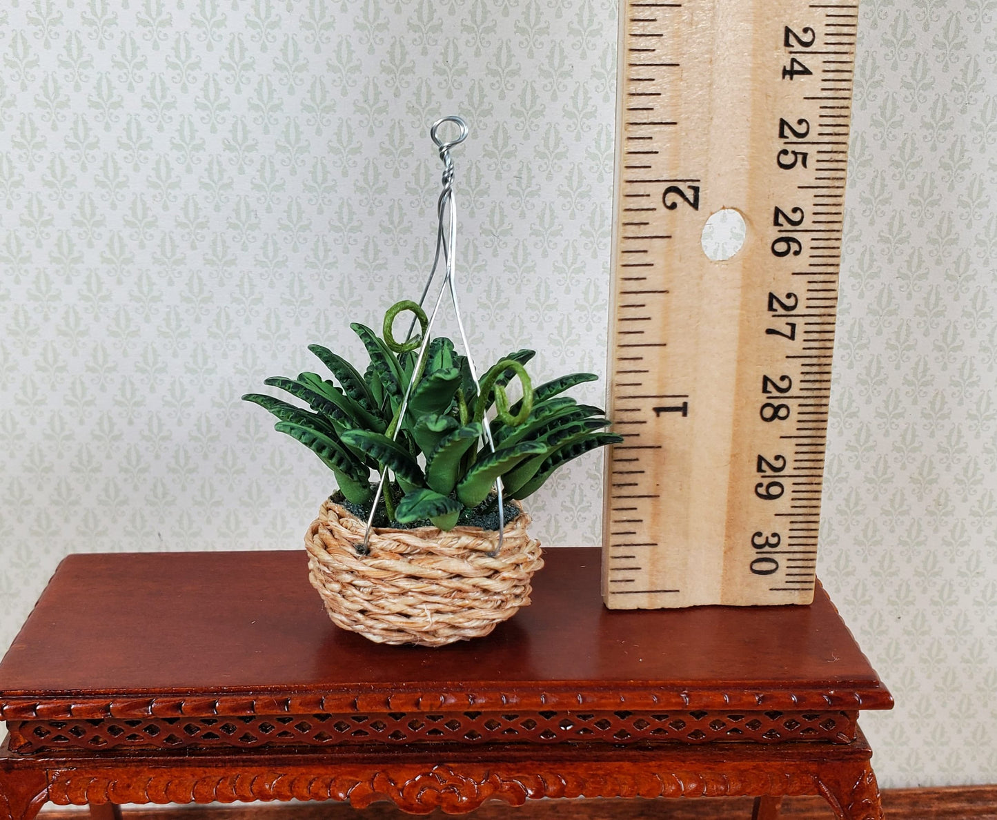 Dollhouse Fern in a Natural Woven Hanging Basket 1:12 Scale Miniature