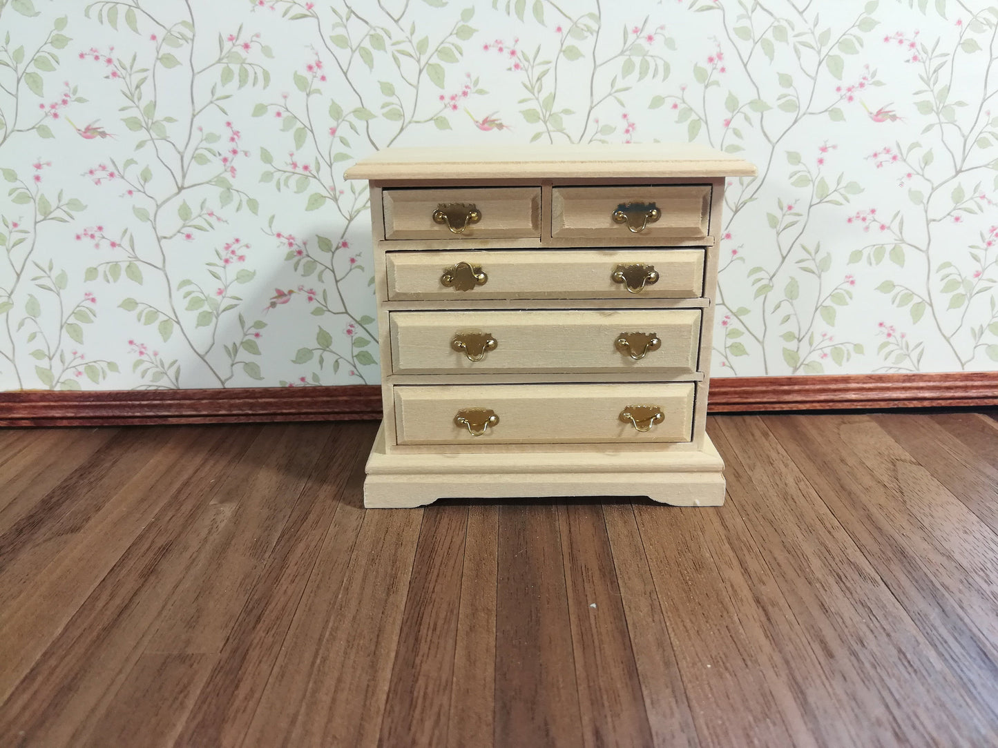 Dollhouse Bedroom Dresser 5 Drawer Unpainted 1:12 Scale Miniature Furniture