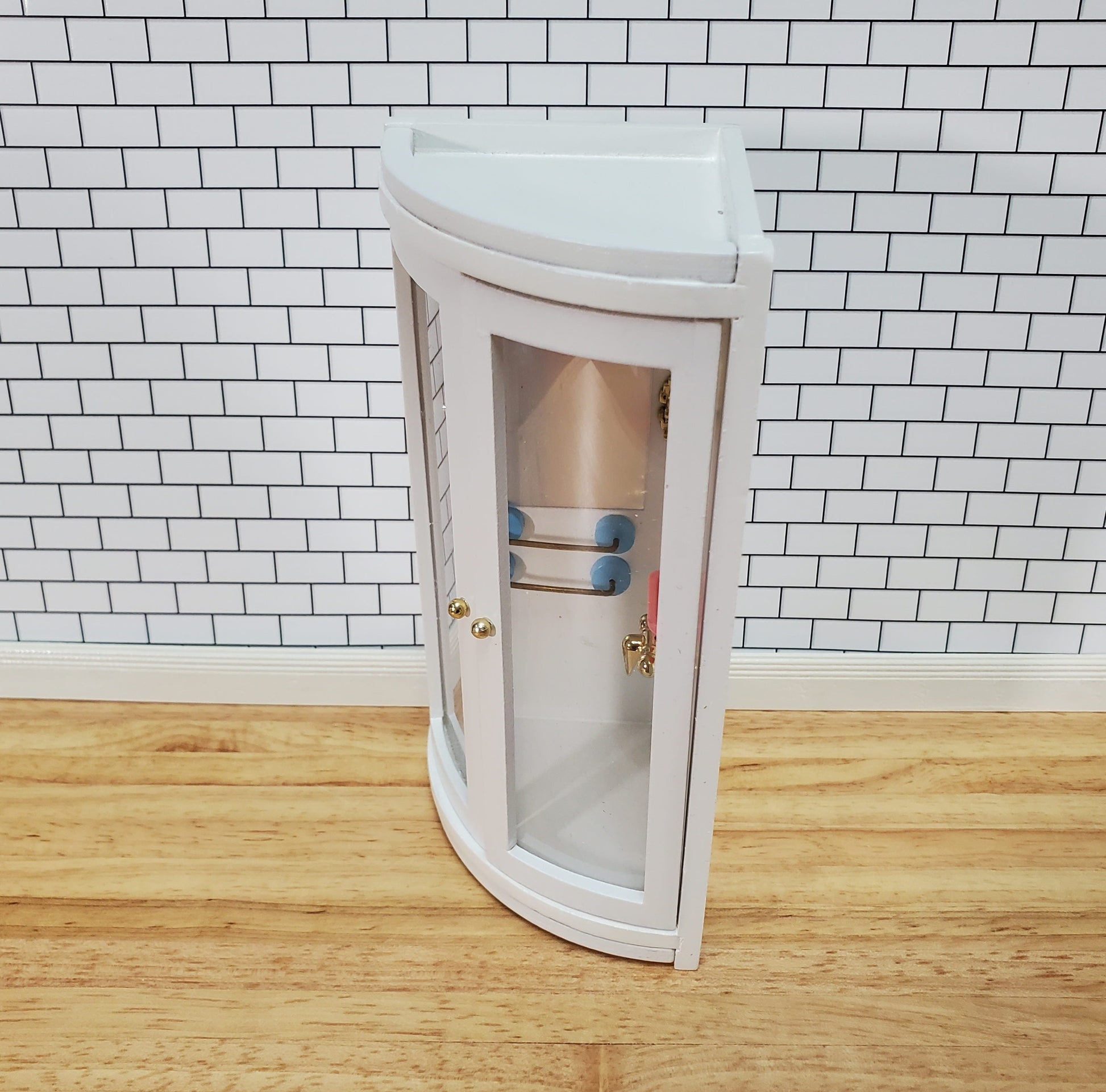 Dollhouse Corner Shower Modern Wood 1:12 Scale Miniature Bathroom White