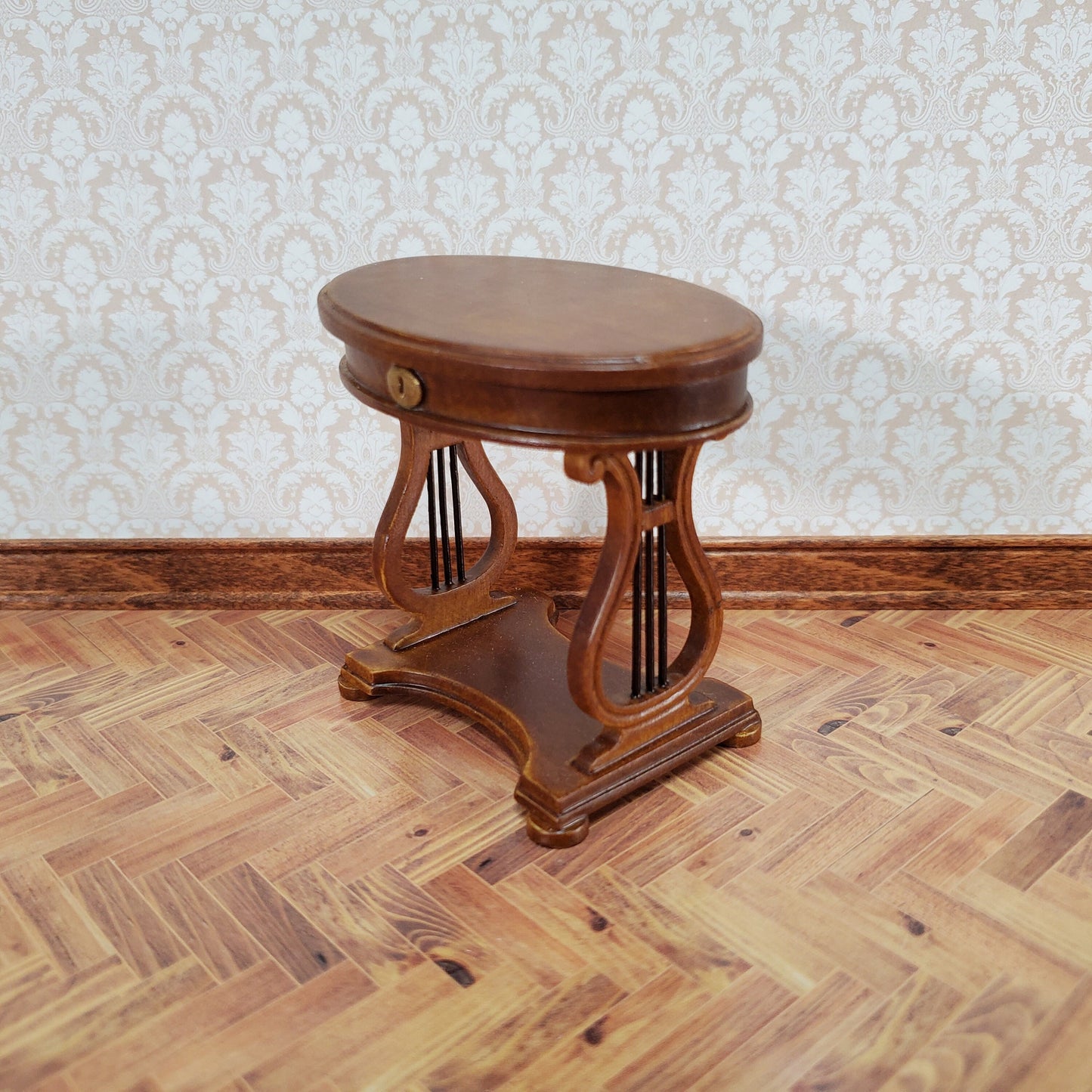 JBM Miniature Sewing Table Oval 1:12 Scale Miniature Furniture Walnut Finish