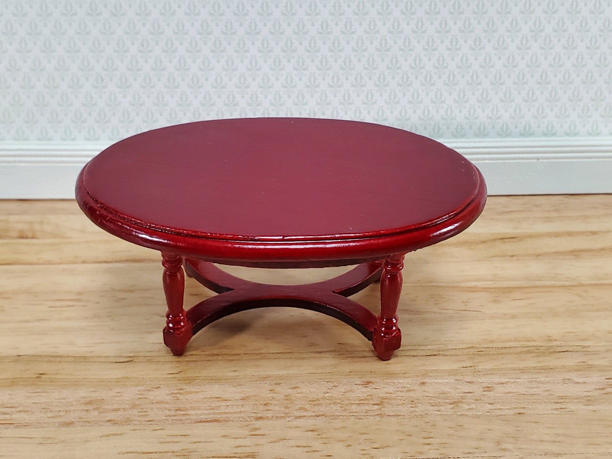 Dollhouse Oval Coffee Table Mahogany Finish 1:12 Scale Miniature Furniture