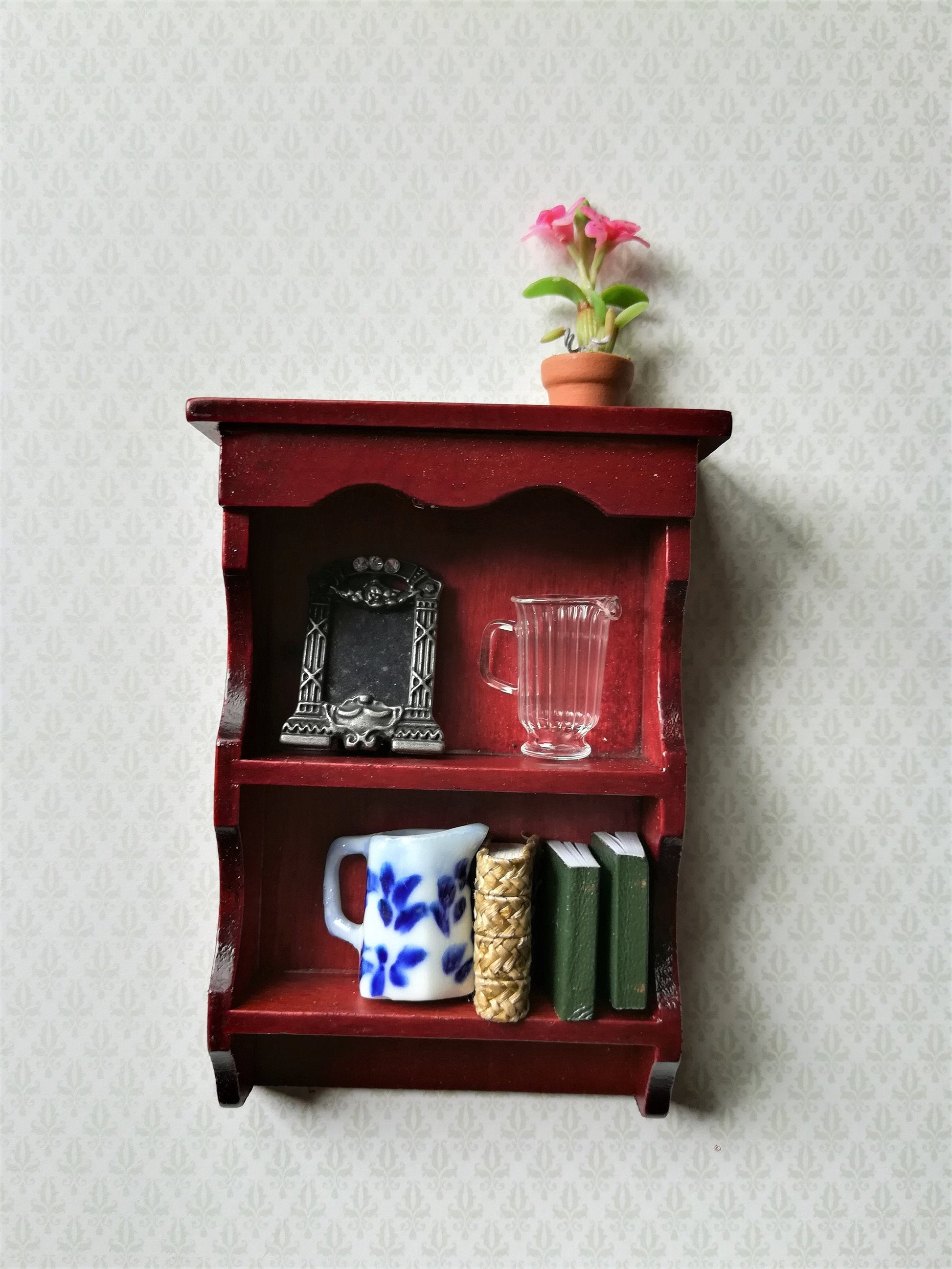 Dollhouse Hanging Shelf 1:12 Scale Miniature Mahogany Finish Kitchen Bathroom