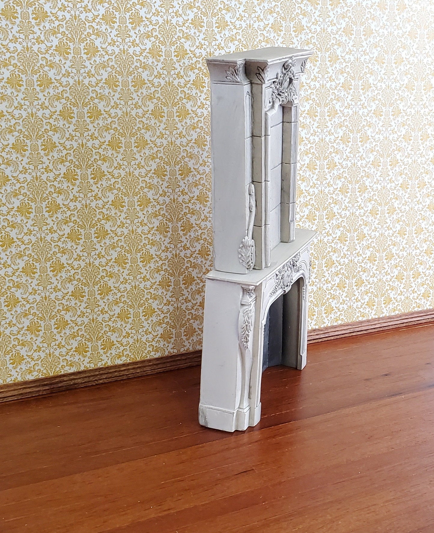 Dollhouse Miniature Large Victorian Style Fireplace Aged Gray 1:12 Scale Resin