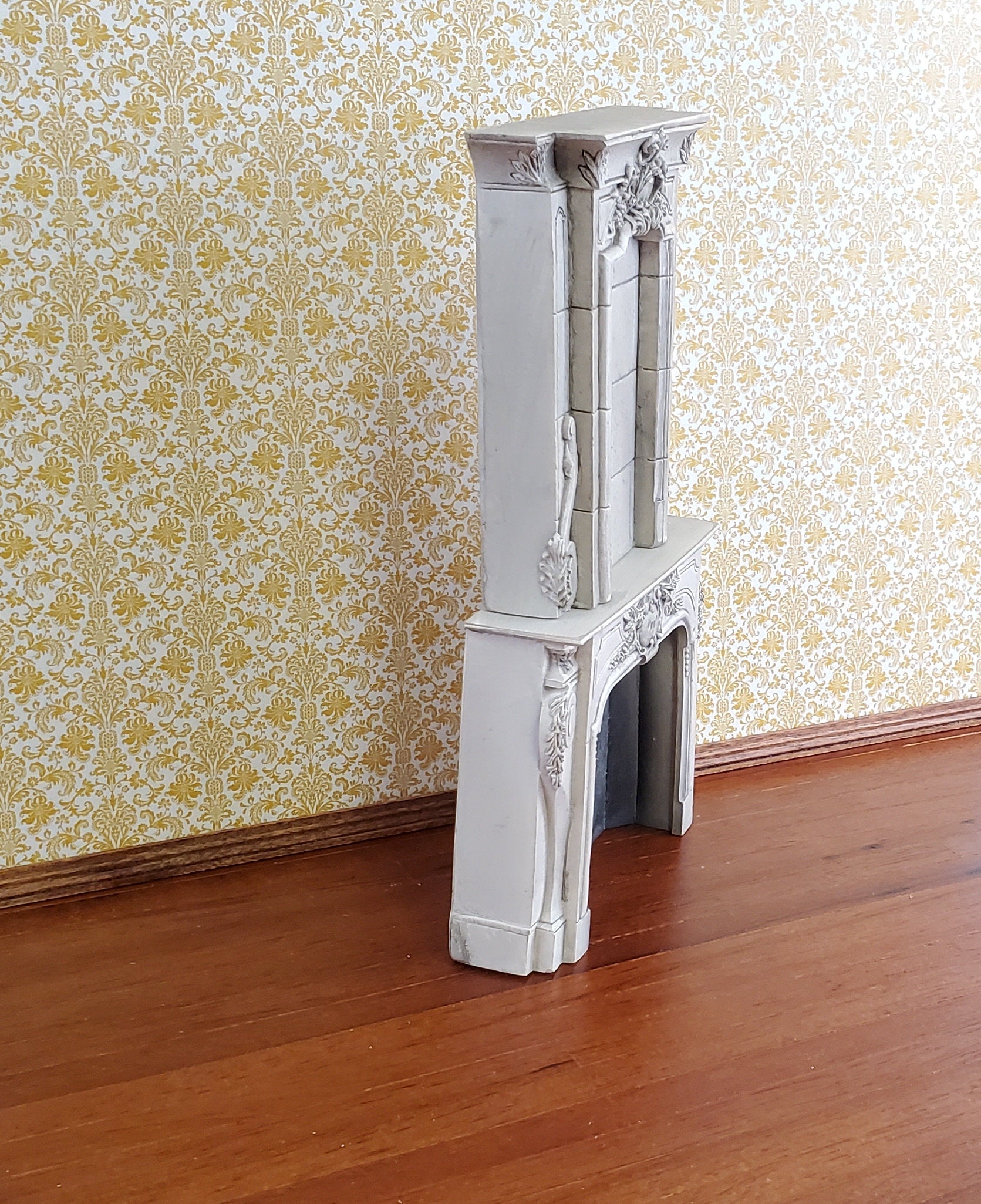 Dollhouse Miniature Large Victorian Style Fireplace Aged Gray 1:12 Scale Resin