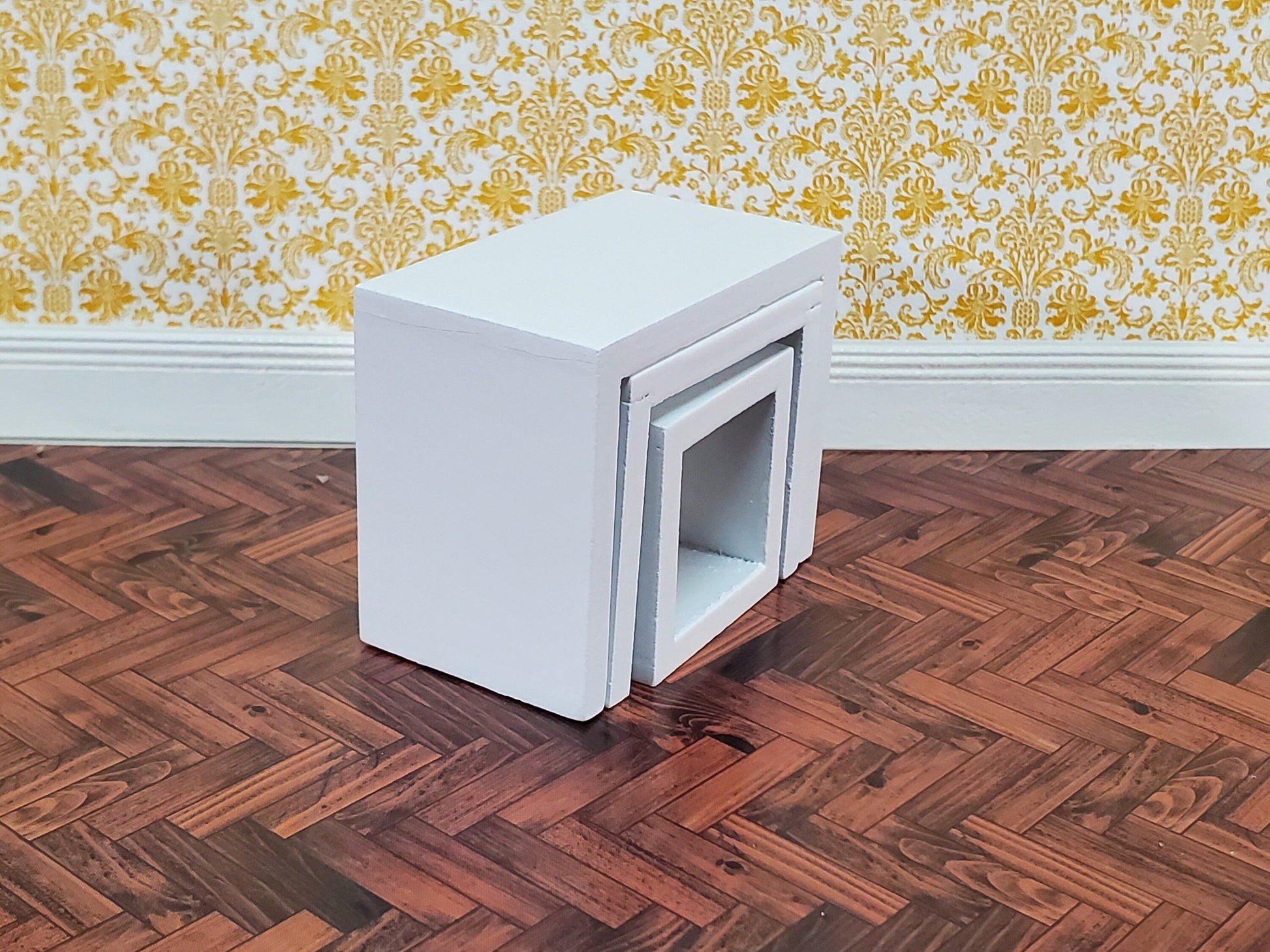 Dollhouse Nesting Tables Set of 3 Square Modern White 1:12 Scale Miniature Furniture