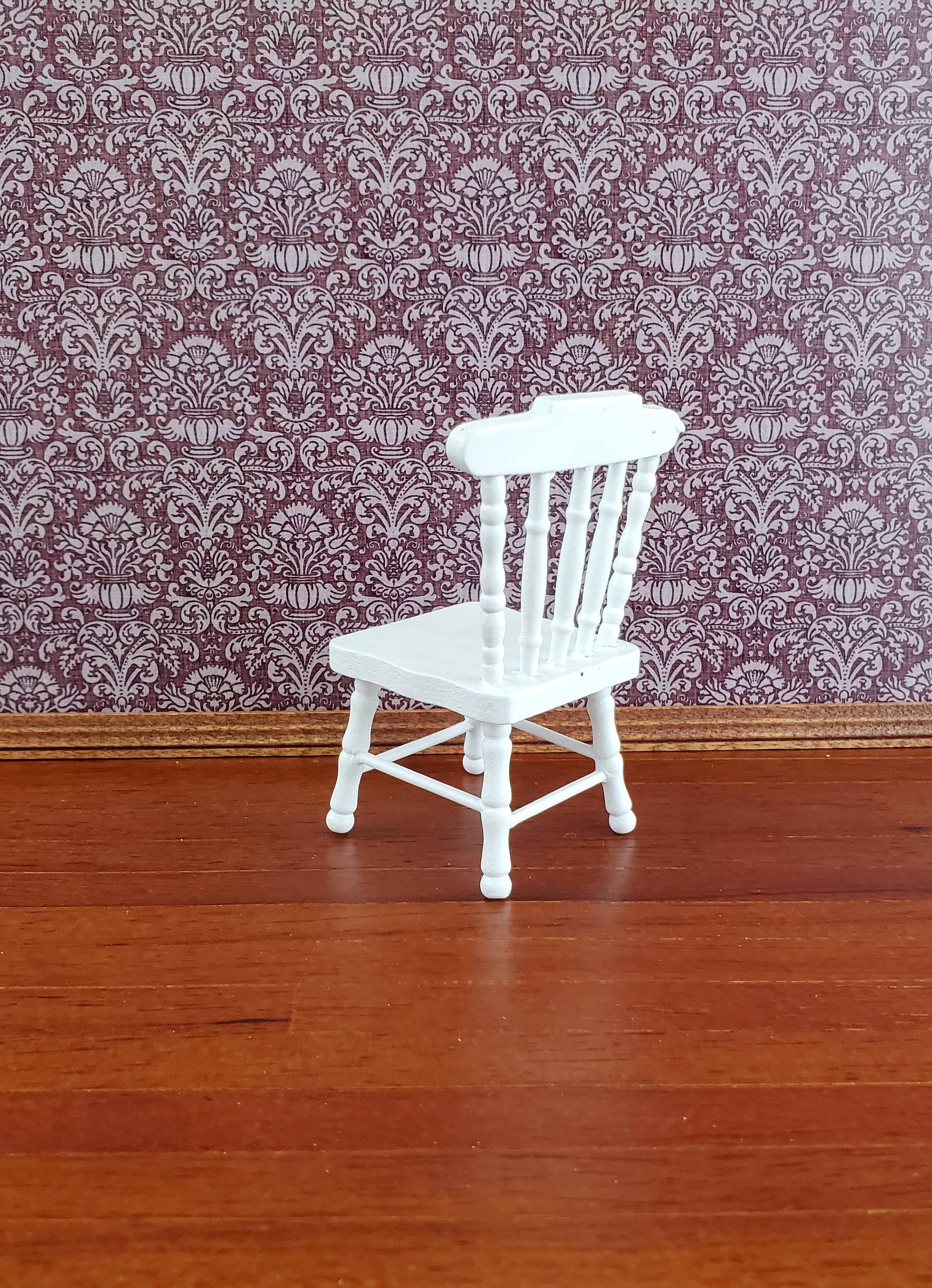 Dollhouse Miniature Kitchen Chair Spindle Back White Finish Wood 1:12 Scale Furniture