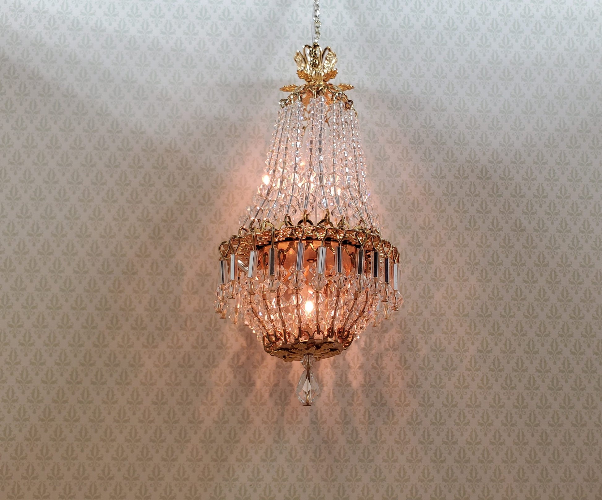 Dollhouse Crystal Chandelier "Chloe Deluxe II" Real Glass 12 Volt 1:12 Scale