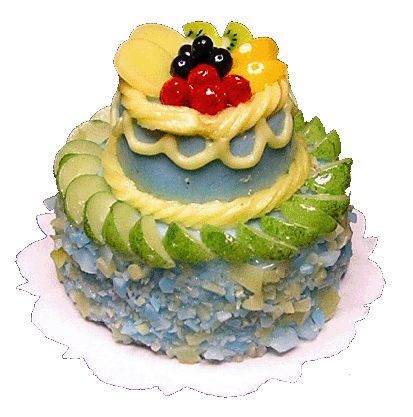 Dollhouse 2 Tier Fruit Topped Cake Blue 1:12 Scale Miniature Dessert Food