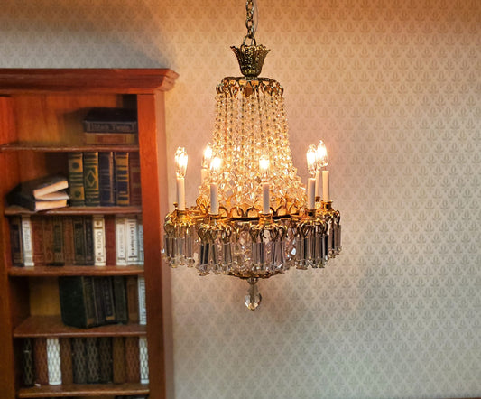 Dollhouse Grand Crystal Chandelier 10 Arm Real Glass 12 Volt 1:12 Scale