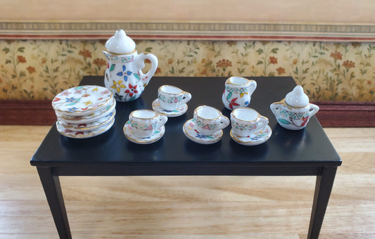 Dollhouse Dishes Plates Coffee Cup Spring Flowers Ceramic 1:12 Scale Miniature