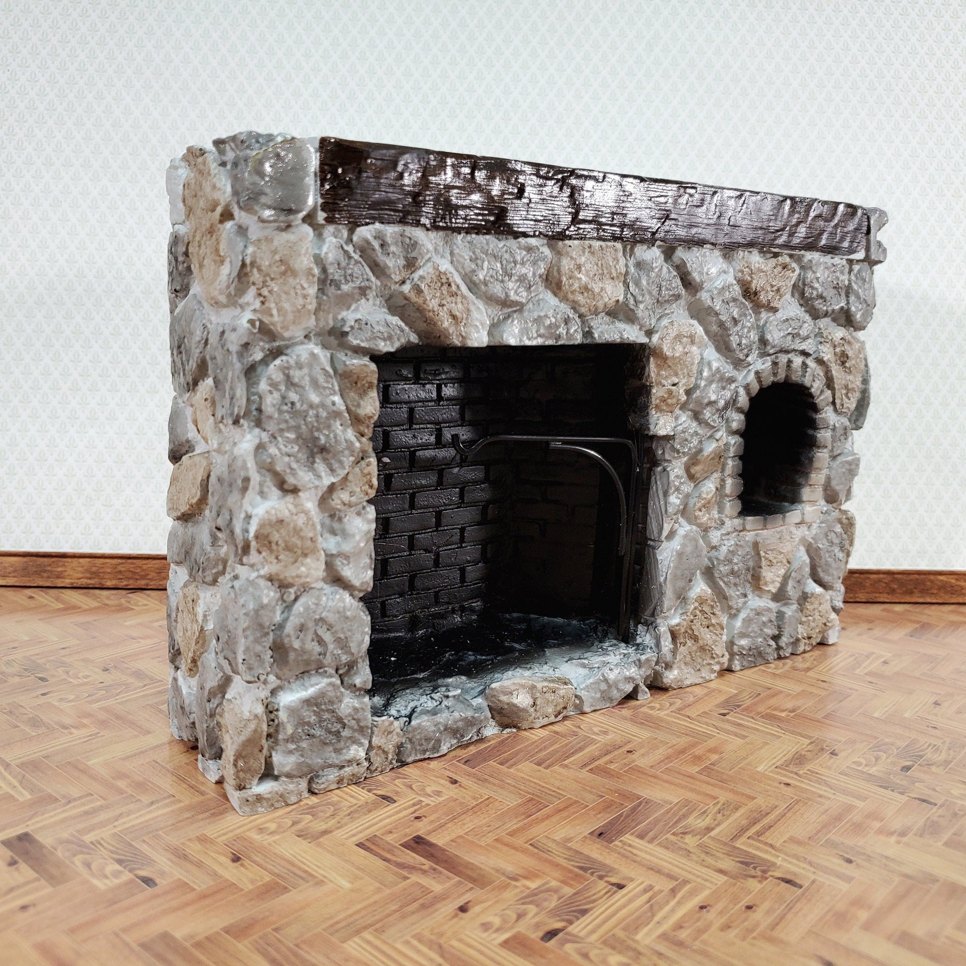 Dollhouse Fireplace Large Stone with Crane Walk-In Style Colonial 1:12 Scale Miniature
