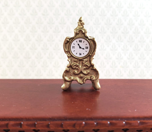 Dollhouse Mantle Clock Gold Fancy Victorian Style 1:12 Scale Miniature