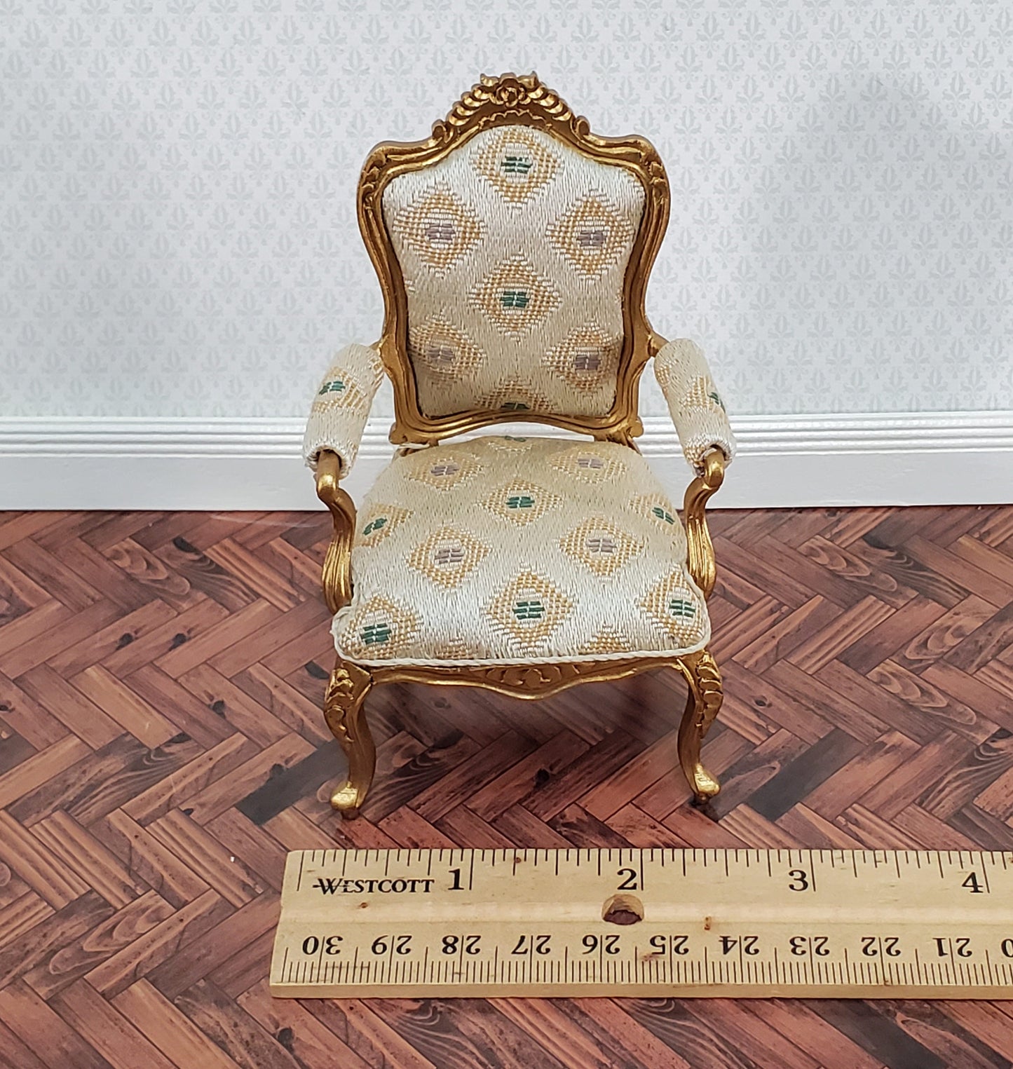 JBM Dollhouse Armchair Chair Gold Louis XV Style 1:12 Scale Miniature Furniture