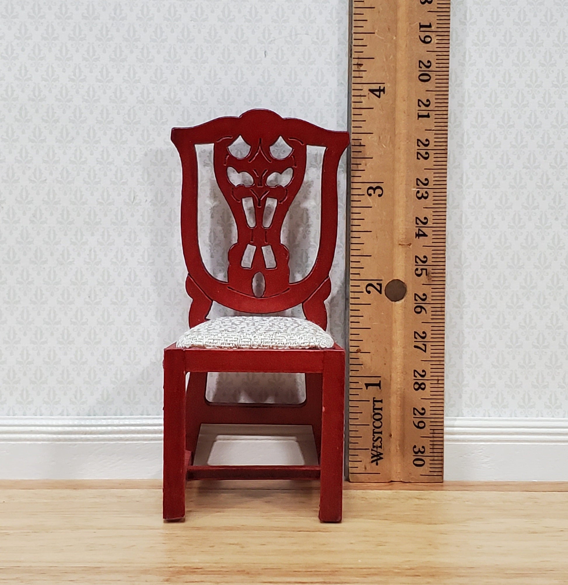 Dollhouse Dining Chair Wood with Mahogany Finish 1:12 Scale Miniature Furniture