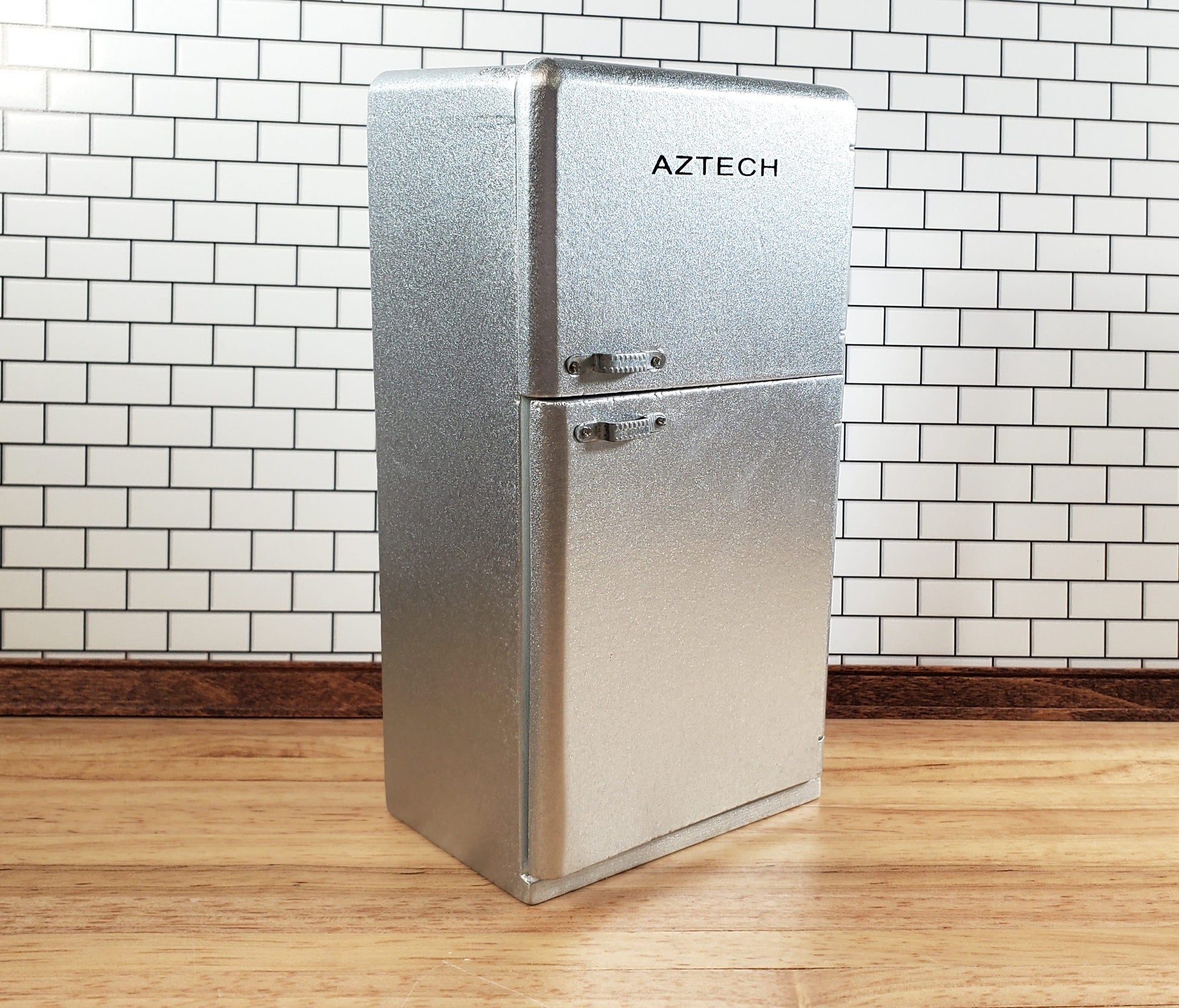 Dollhouse Kitchen Miniature Fridge 2 Door Refrigerator Silver Modern Style 1:12 Scale