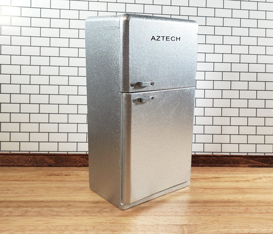 Dollhouse Kitchen Miniature Fridge 2 Door Refrigerator Silver Modern Style 1:12 Scale