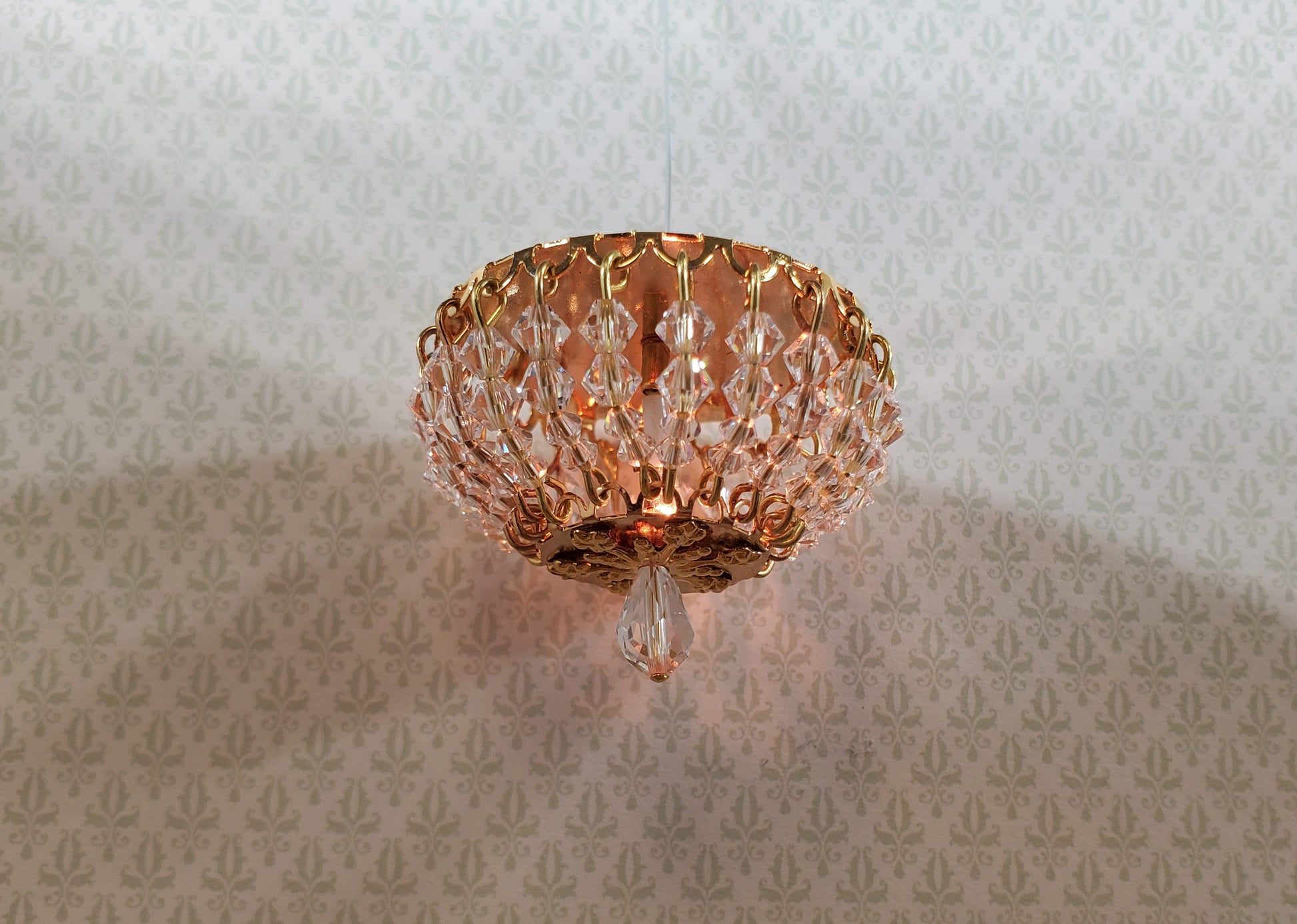 Dollhouse Crystal Ceiling Light Flush Mount Low Profile 12 Volt 1:12 Scale