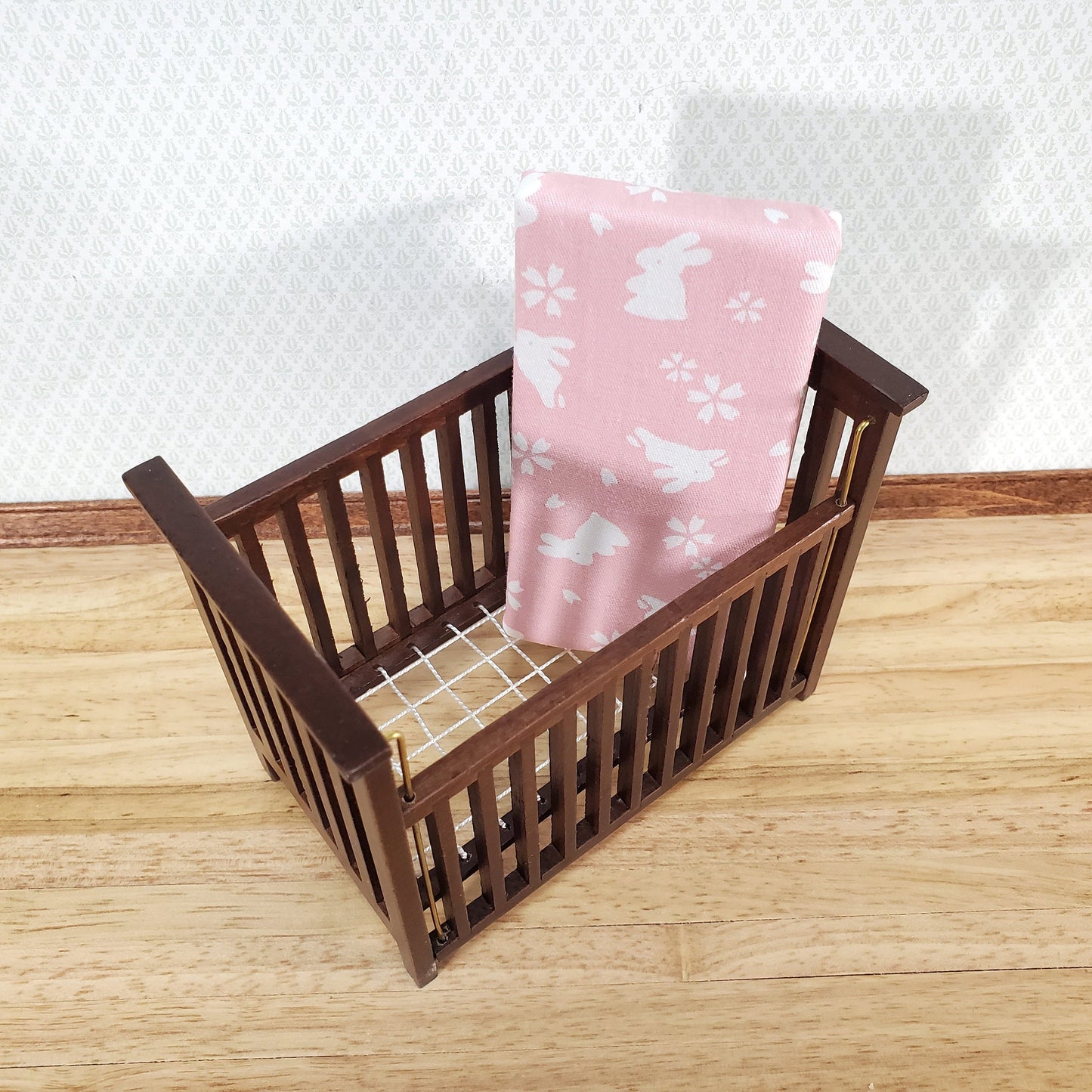 Dollhouse Crib Wood Drop Side Dark Walnut 1:12 Scale Miniature Nursery Furniture
