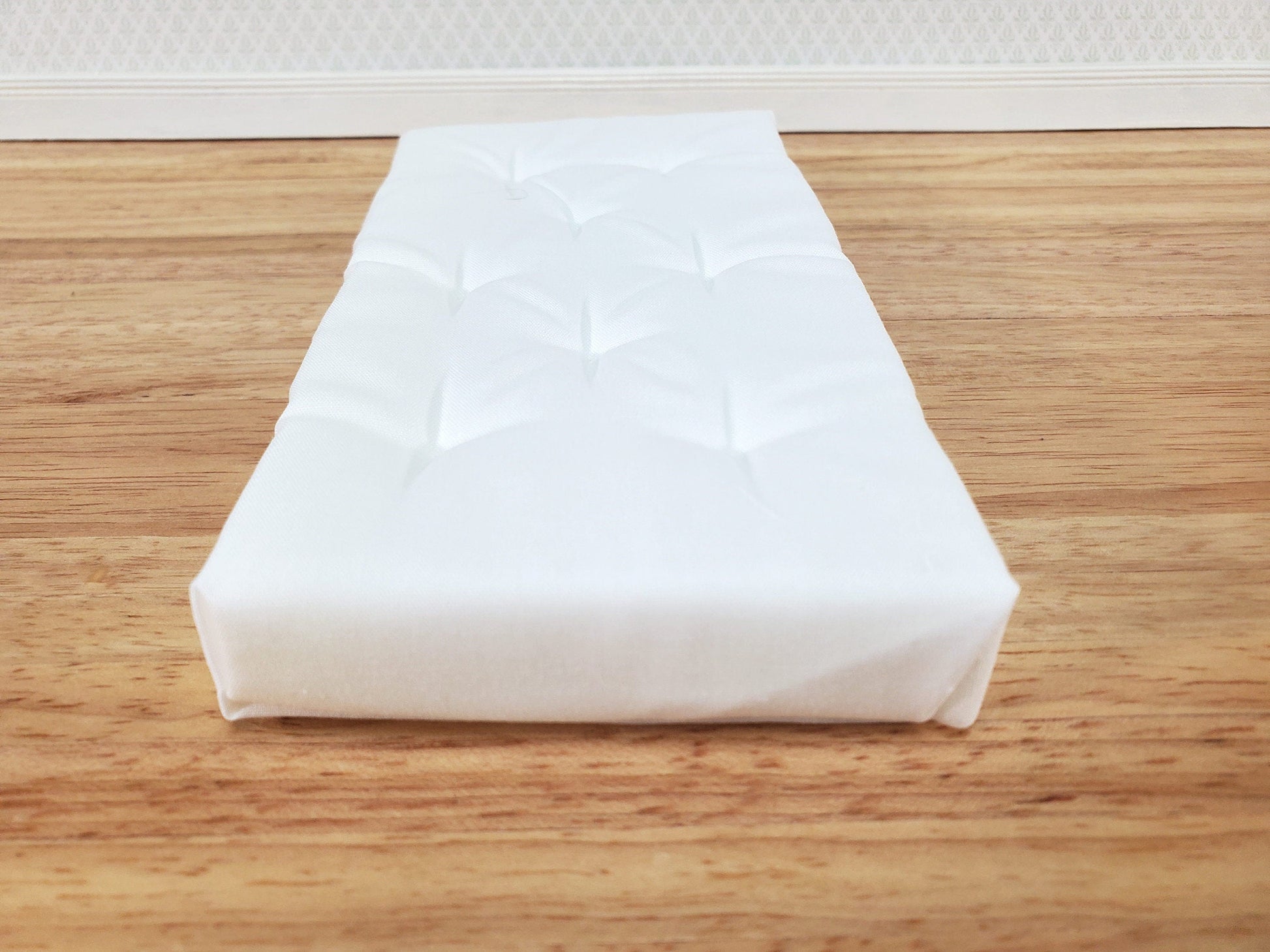 Dollhouse Doll Twin Mattress White Tufted 1:12 Scale Miniature Bedroom 6" Long