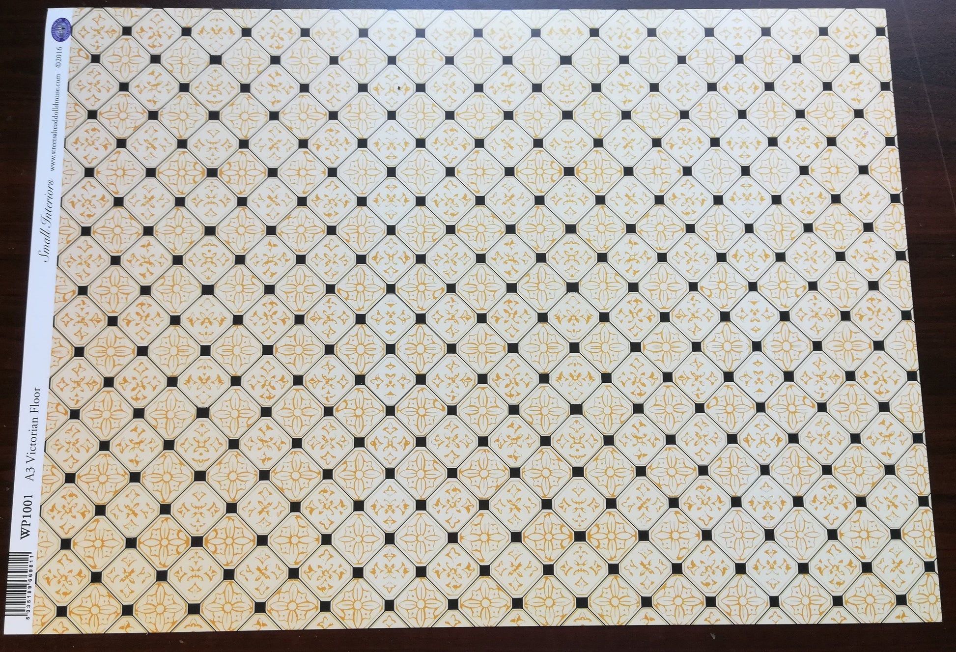 Dollhouse Black & Beige Victorian Faux Tile Floor or Wallpaper Sheet 1:12 Scale