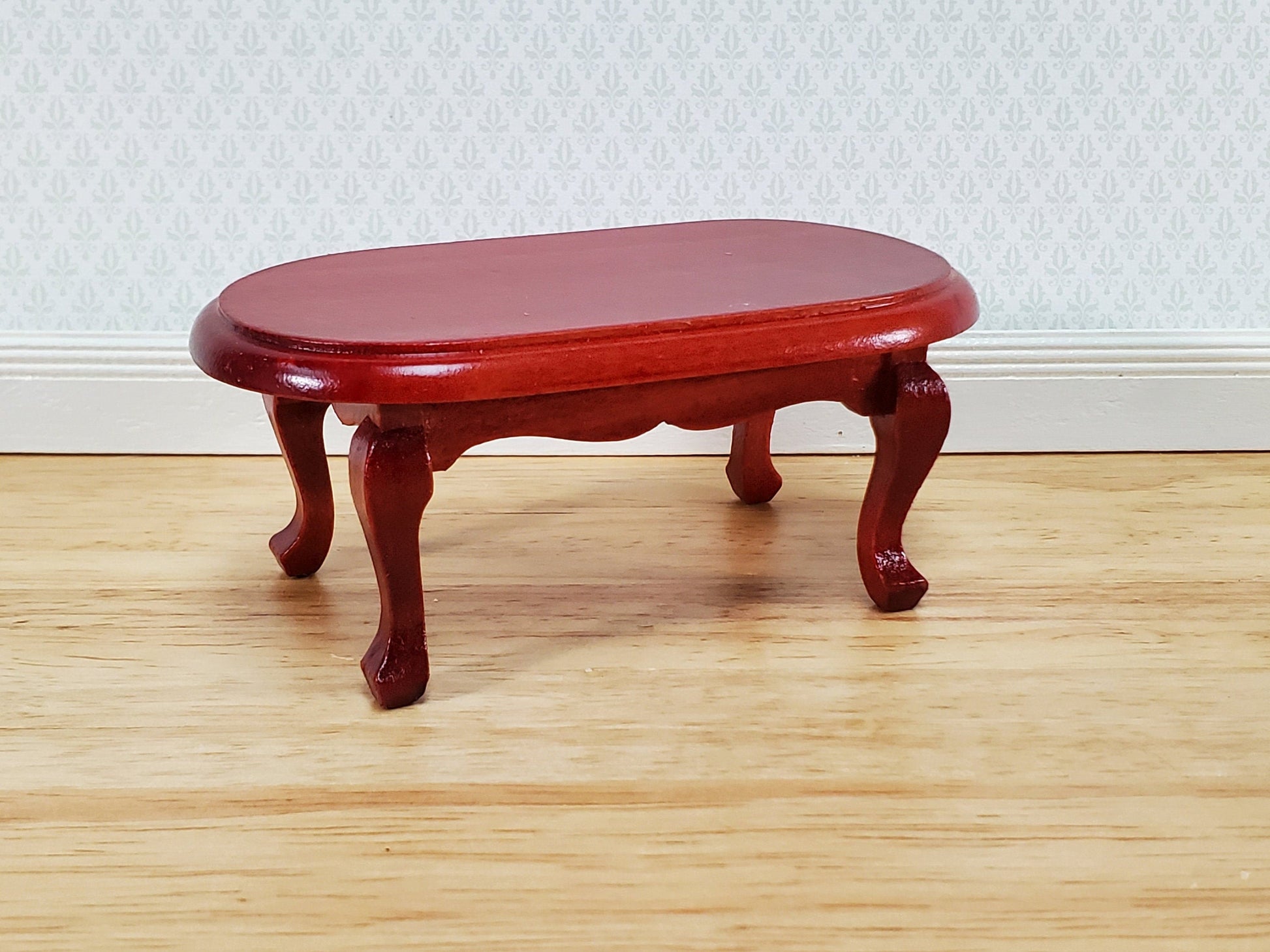 Dollhouse Oval Coffee Table Mahogany Finish 1:12 Scale Furniture Classic Style