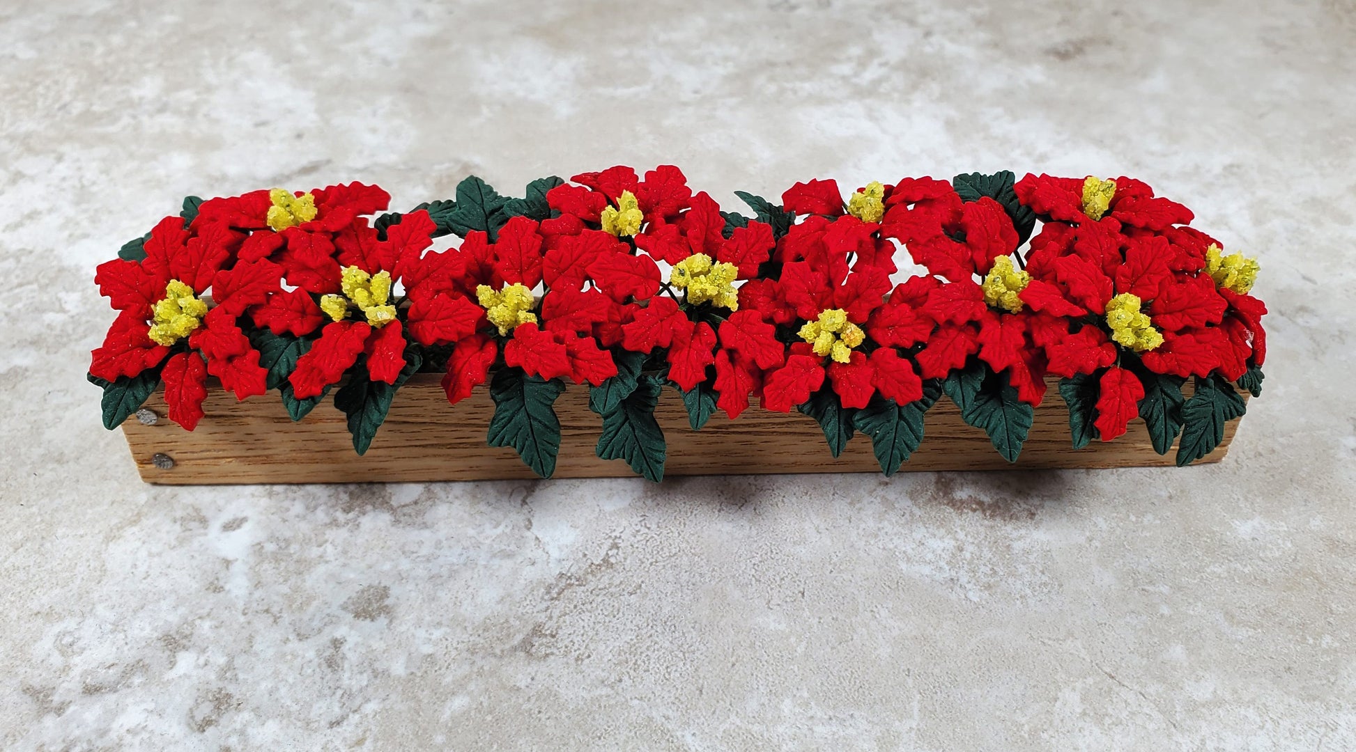 Dollhouse Deluxe Red Poinsettias in 5.5" Window Box Planter 1:12 Scale Miniature