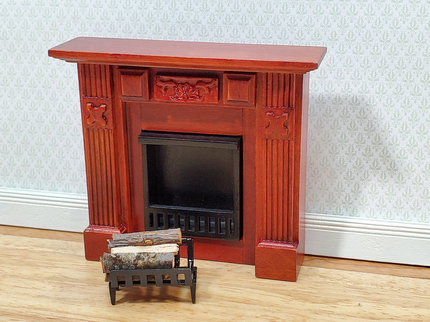 Dollhouse Small Fireplace Wood with a Mahogany Finish 1:12 Scale Furniture