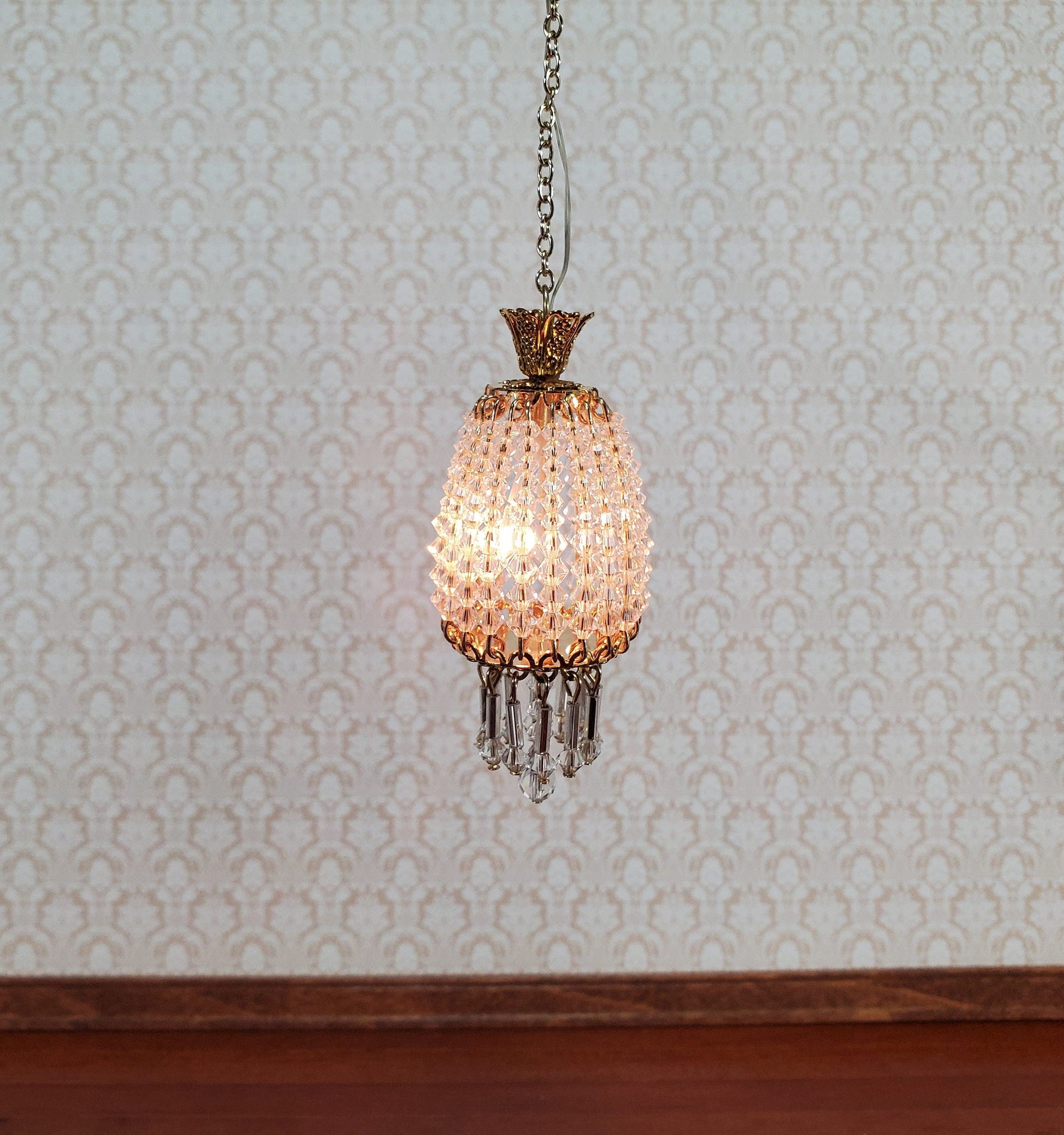 Dollhouse Parlor Chandelier Light Real Glass Crystals 12 Volt 1:12 Scale Miniature