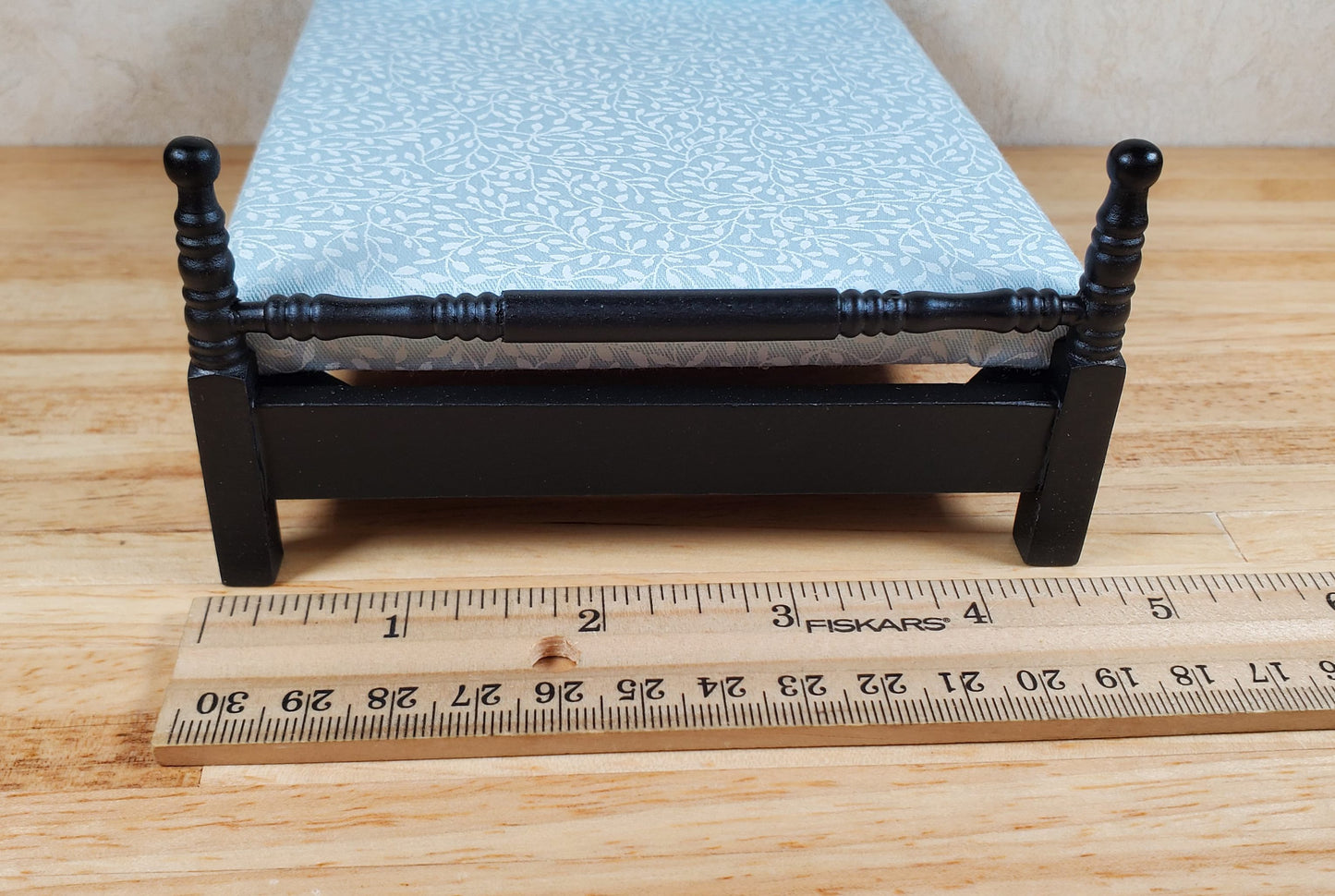 Dollhouse Double Bed Black 1:12 Scale Miniature Wood Furniture