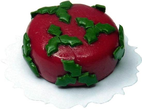 Dollhouse Red Frosted Holly Leaf Cake 1:12 Scale Miniature Dessert Food Bakery
